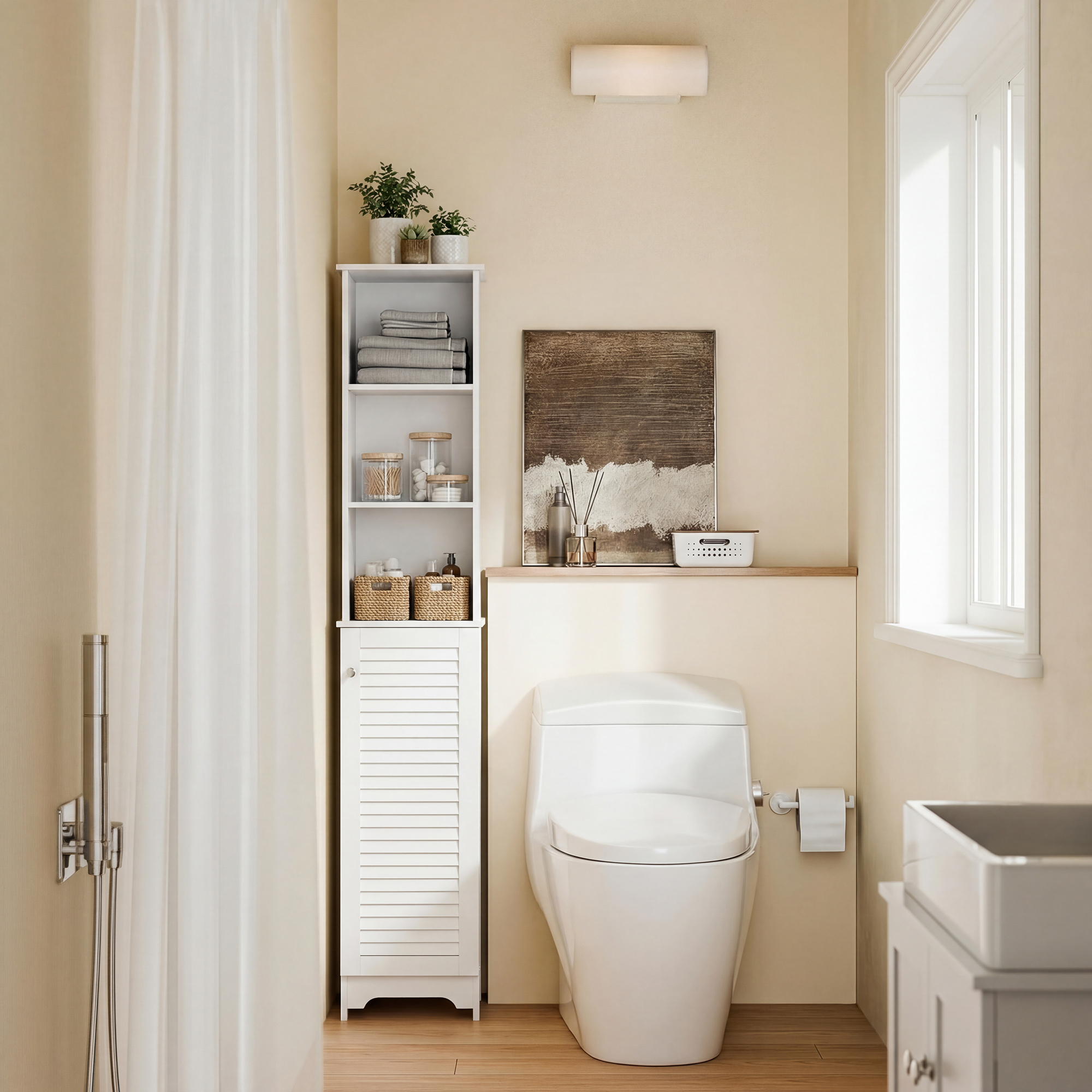 Tall Bathroom Cabinet,Freestanding Slim Storage Unit With Adjustable Shelves — image 3