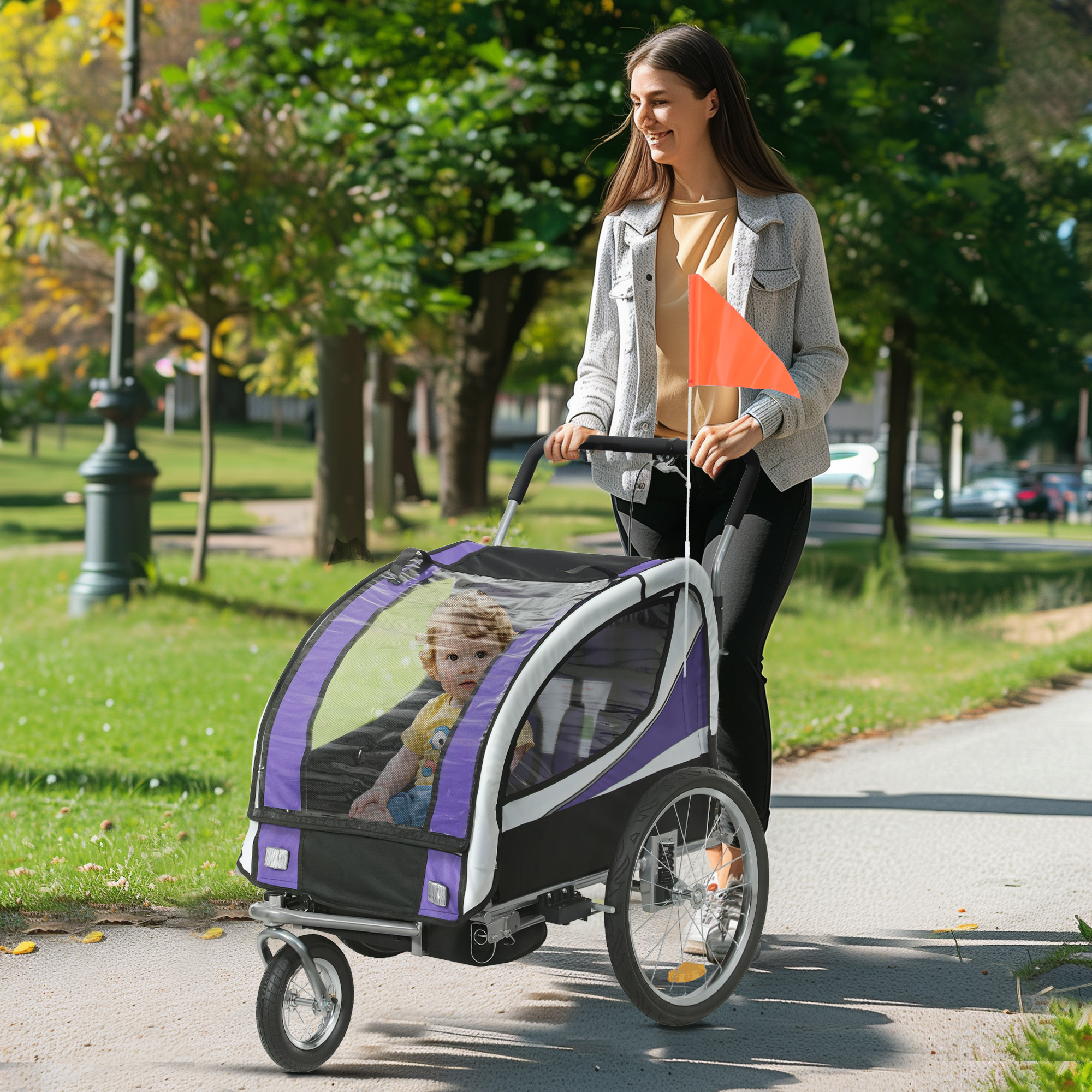 Baby Bike Trailer With 5 Point Harness,Steel Frame,Reflectors,Safety Flag,Hitch — image 2