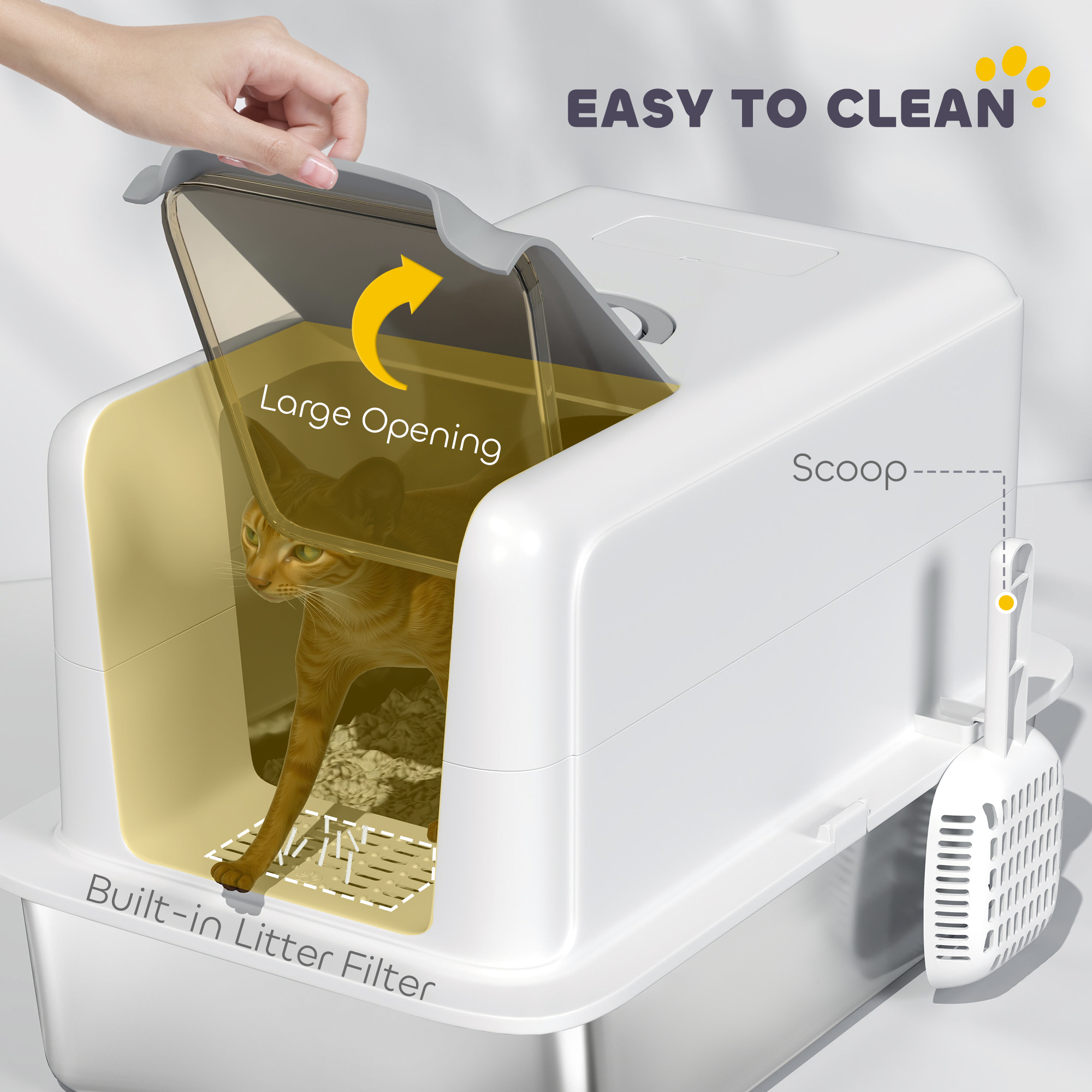 Stainless Steel Cat Litter Box With Removable Lid,Scoop,Filter Bags,for Larger — image 5