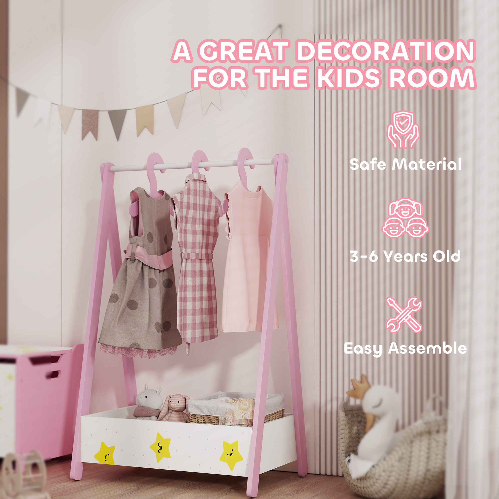Baby Clothing Rack With Hangers,Storage Shelf For Bedroom,Star Theme,for Ages