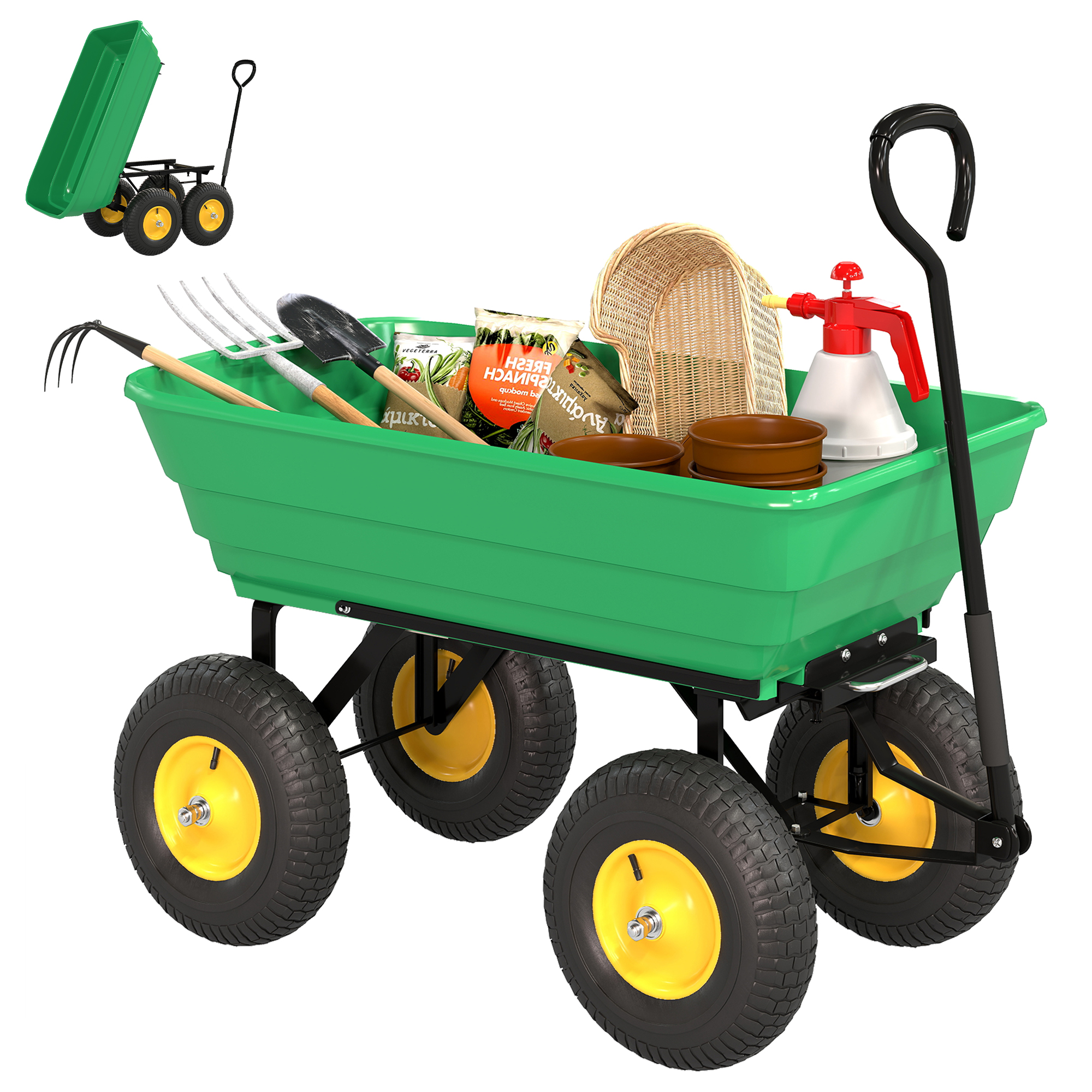 75 Litre Large Garden Cart,Tipping Wheelbarrows Heavy Duty Dump Trolley 200kg — image 4