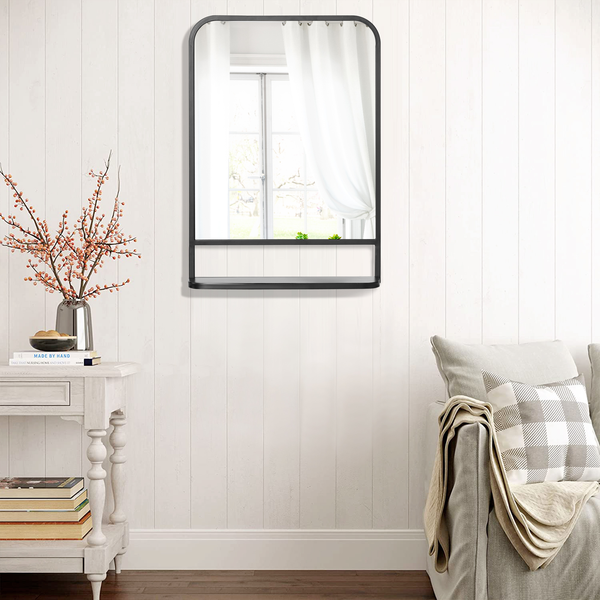 Modern Square Wall Mirror With Storage Shelf,70 X 50 Cm Mirrors For Living — image 5