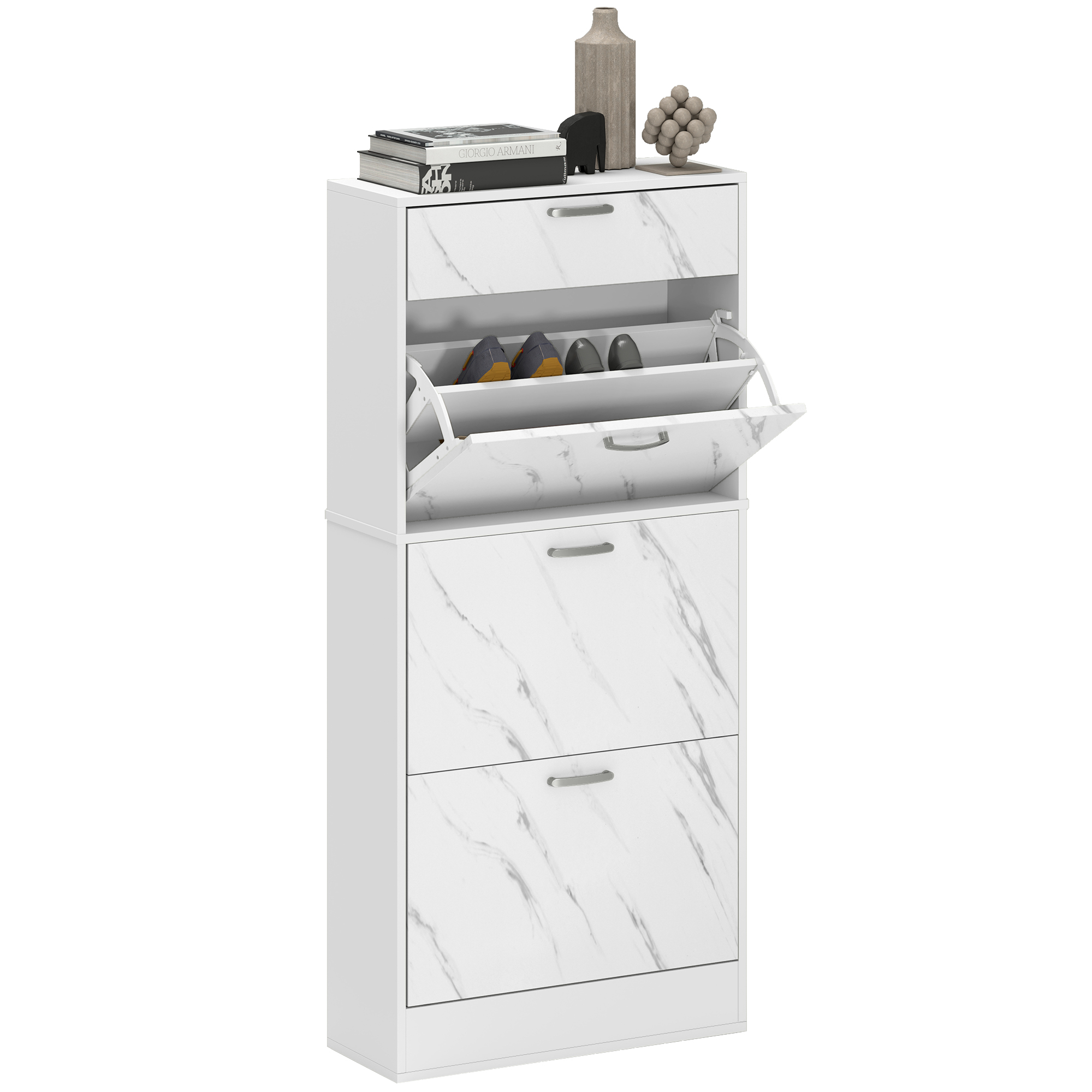Marble Shoe Storage Cabinet With 3 Flip Drawers,Hallway Top Drawer