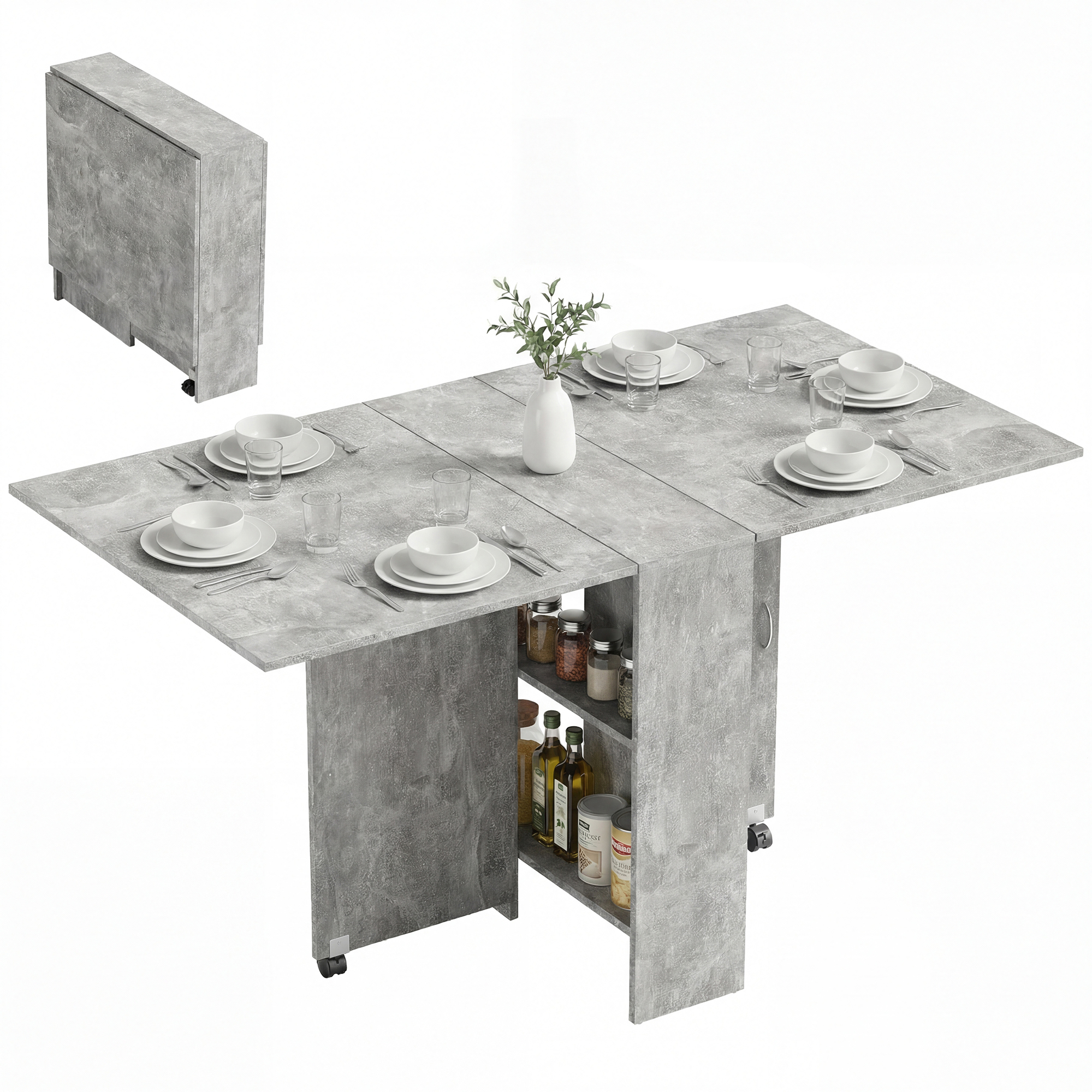 80-140 Cm Folding Dining Table For 4-6 People,Drop Leaf With 2-Tier
