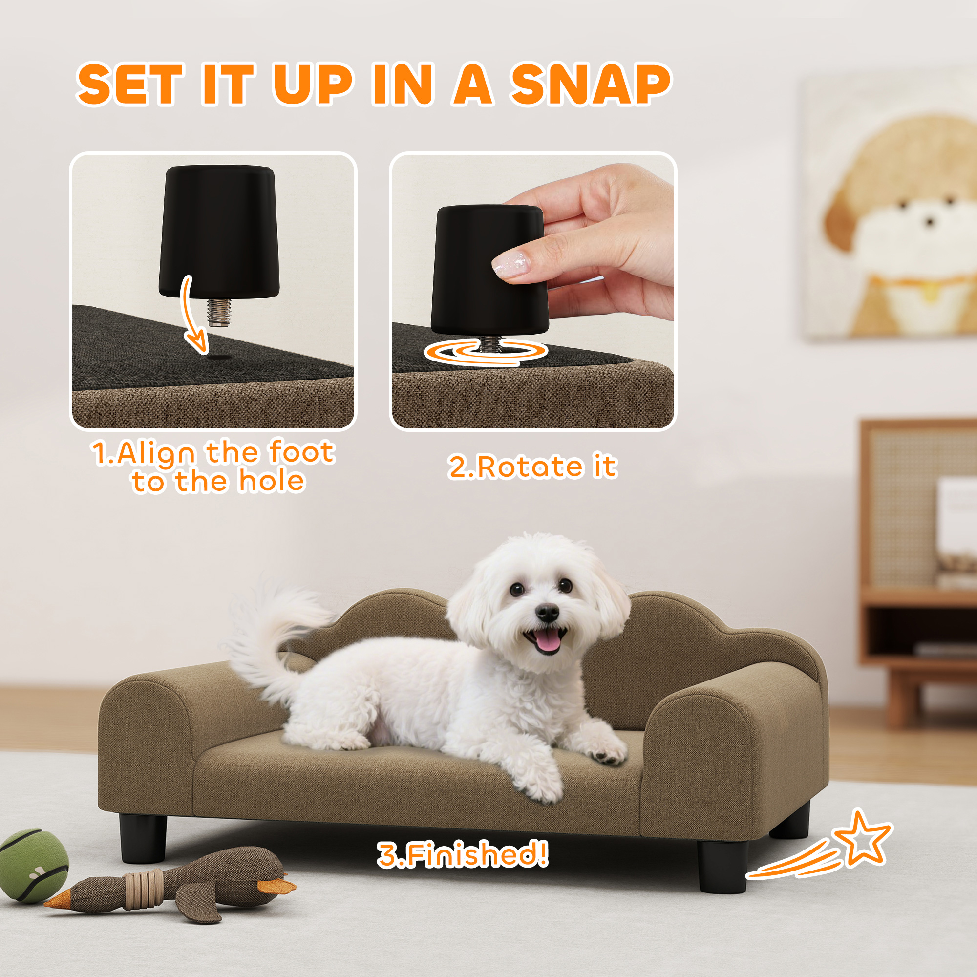 Elevated Dog Sofa Bed,Breathable Pet With Backrest And Armrest For Small — image 4