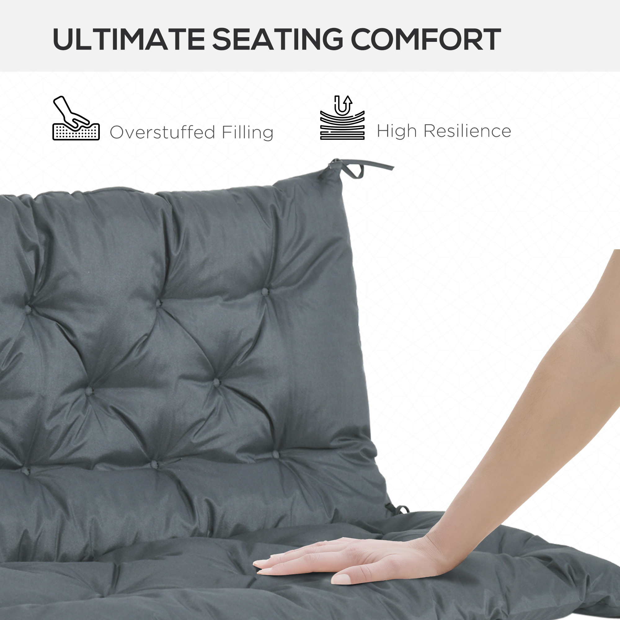 2 Seater Bench Cushion,Garden Chair Cushion With Back And Ties For Indoor — image 3