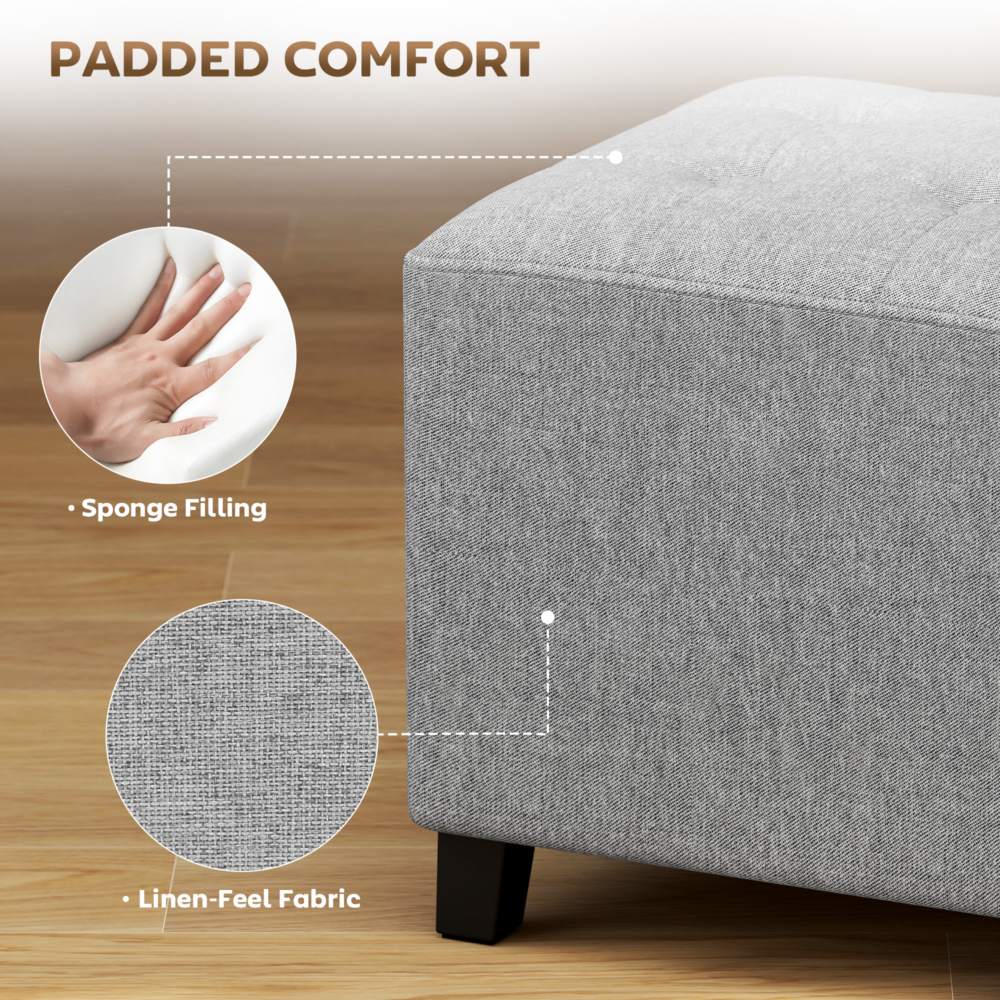 Square Footstool,Small Ottoman With Side Pocket,Linen Fabric Footrest Foot — image 5