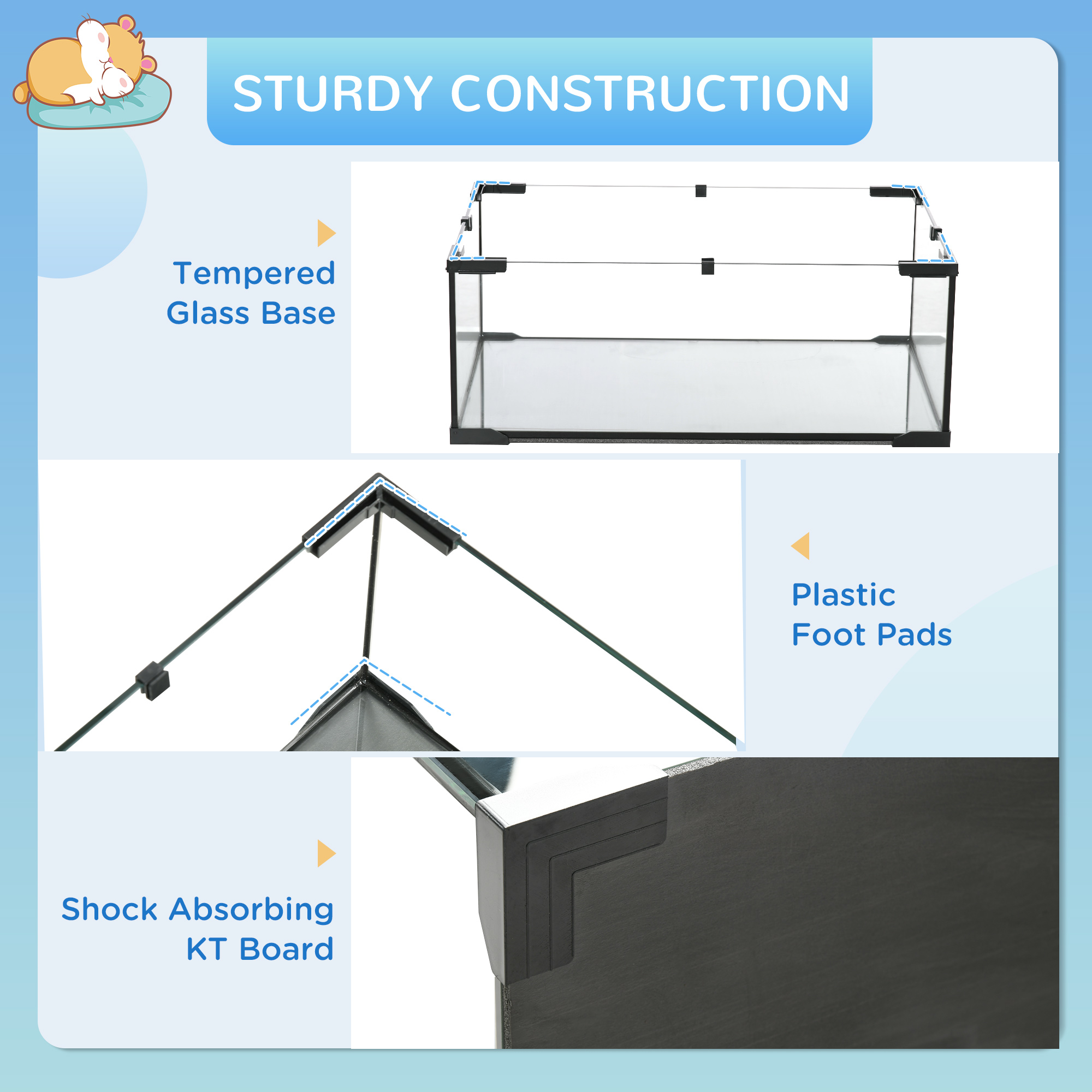 3 Tiers Hamster Cage,Gerbil Cage With Deep Glass Bottom,Non-Slip — image 4