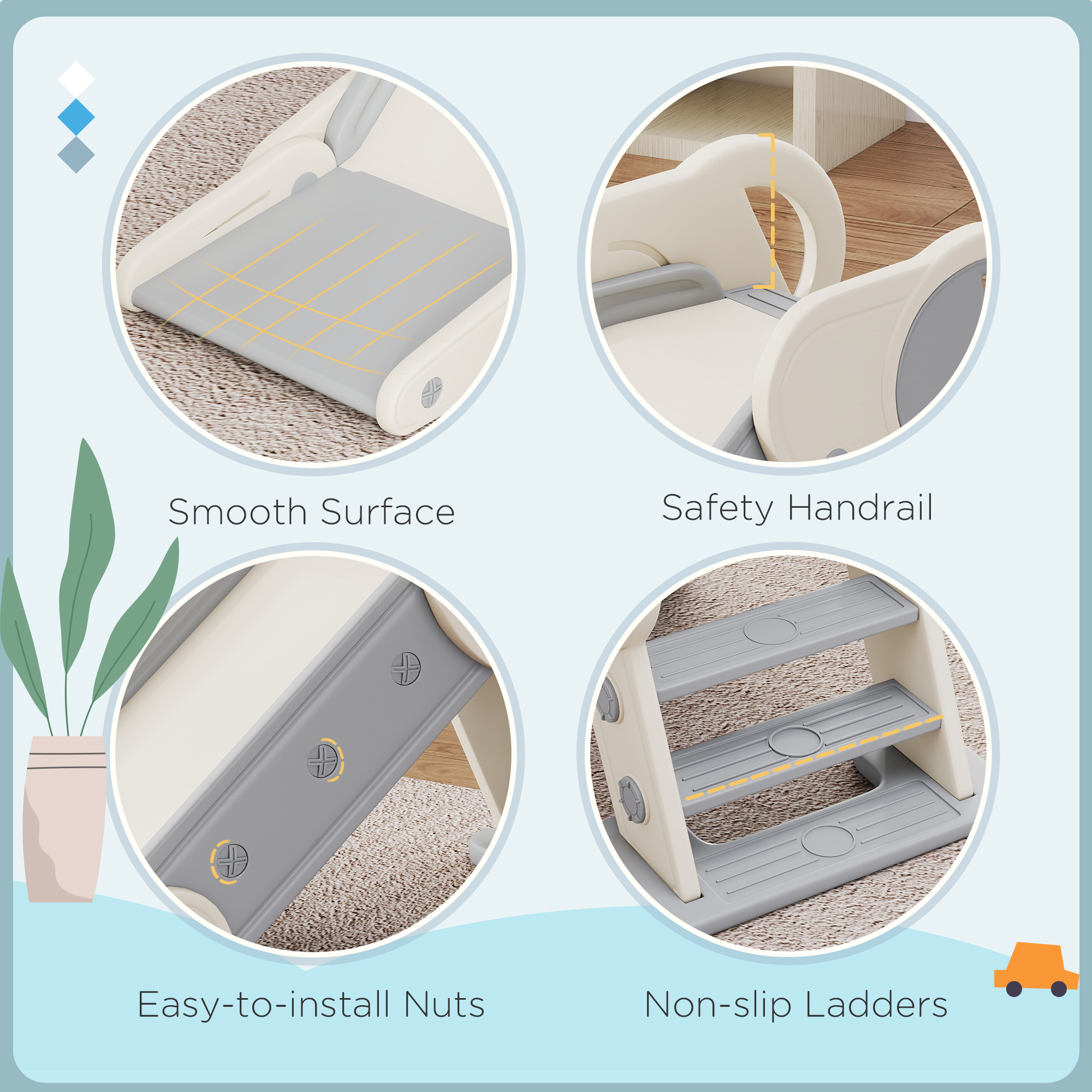 Foldable Kids Slide,Freestanding Baby Slide,for Ages 1.5-3 Years,Grey & Beige — image 2
