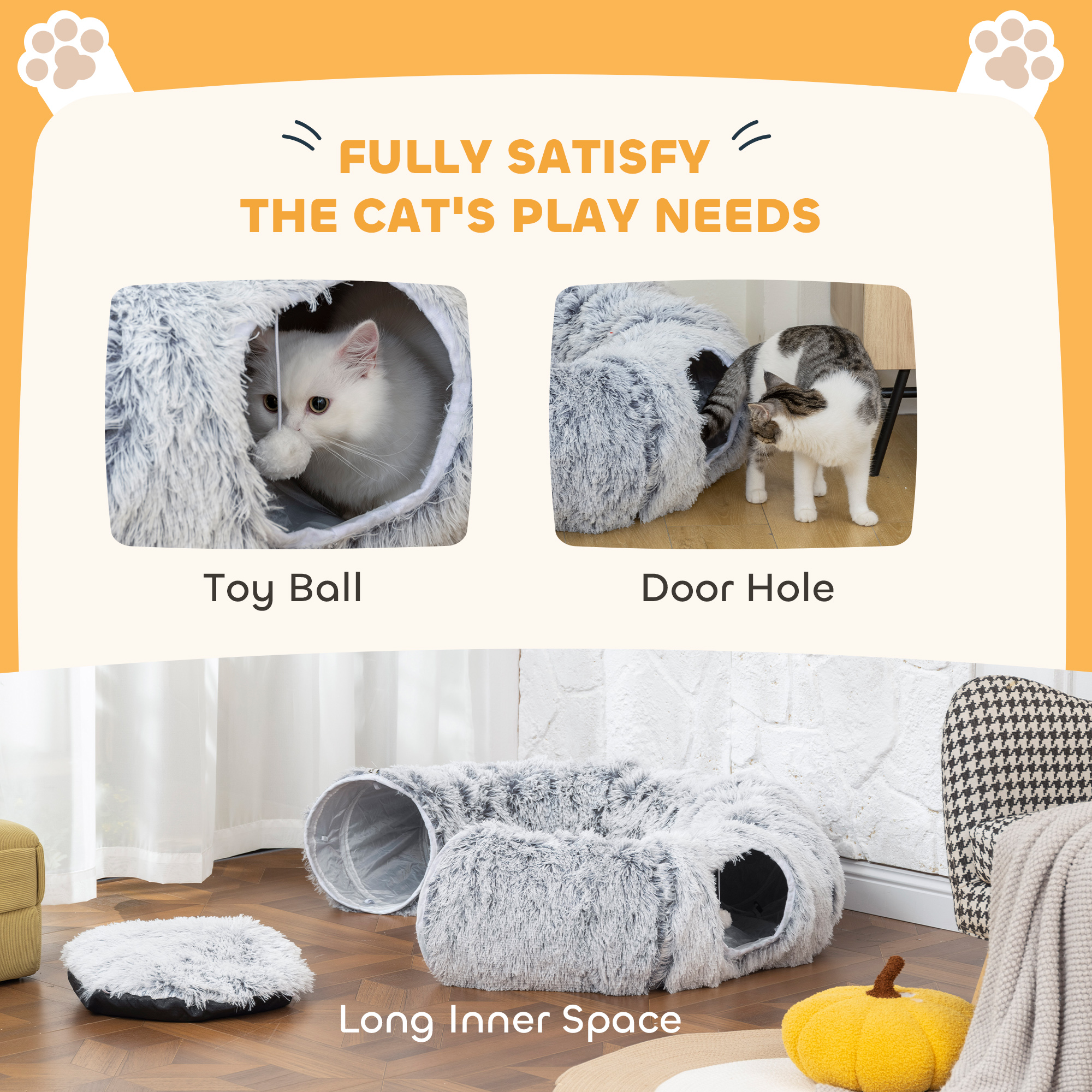 2-in-1 Donut Cat Tunnel With Washable Bed,Play Bed Toy Ball And Door Hole — image 5