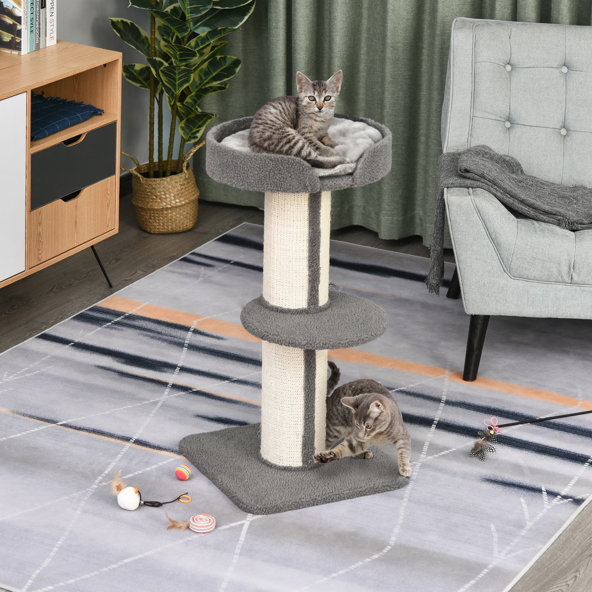 91cm Cat Tree,Cat Tower With Scratching Post,Bed,Perch,Removable Cushion For Indoor Kittens,Grey detail photo 9