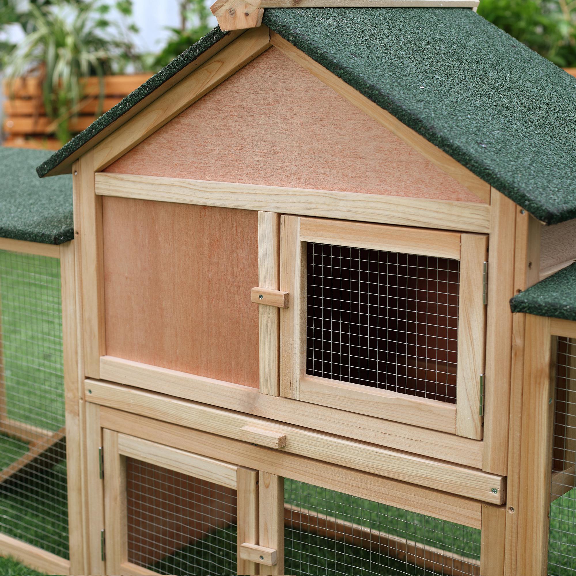 Large Rabbit Hutch Outdoor Wooden Guinea Pig With Run,2 Storey Bunny House 210 — image 2