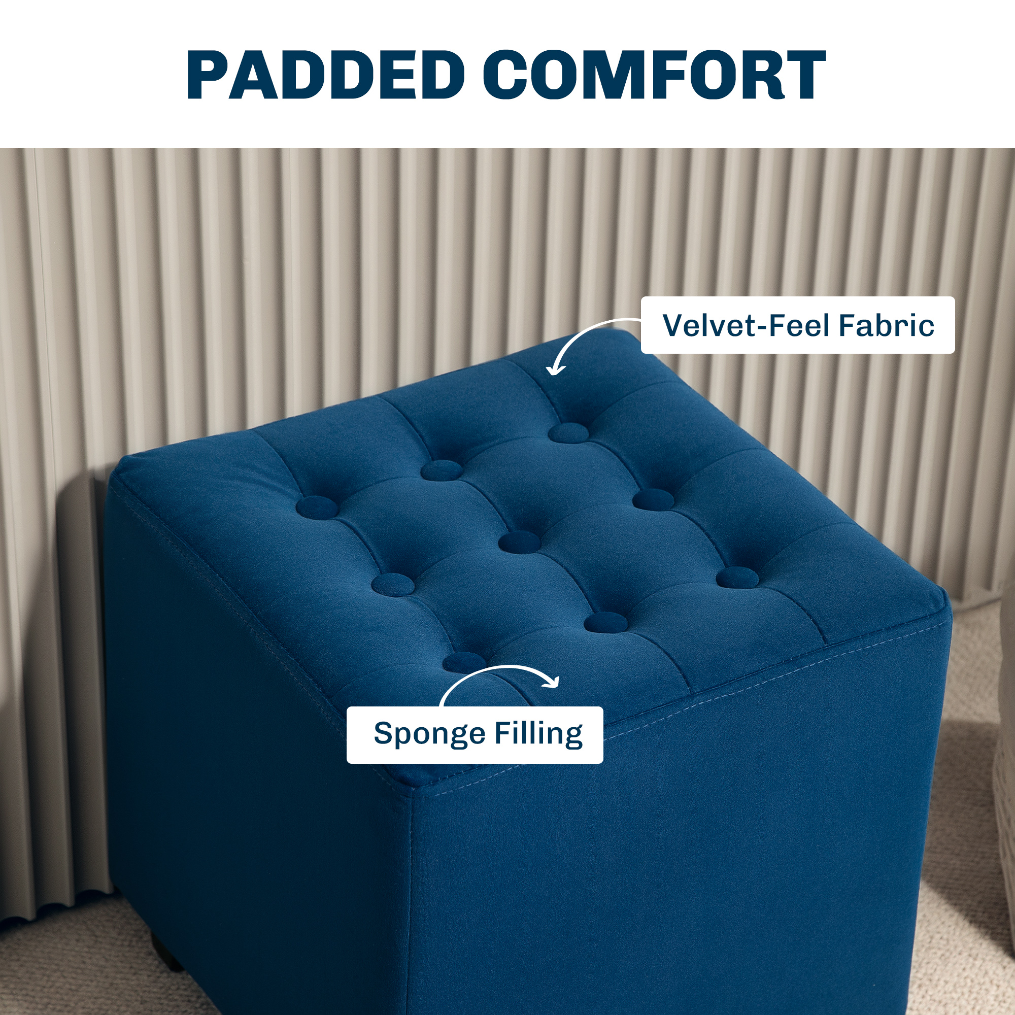 Velvet-Feel Square Ottoman-Blue — image 5