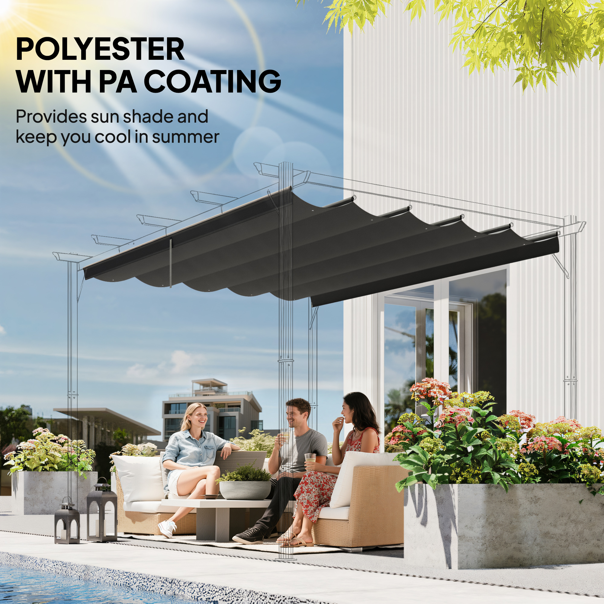 Retractable Pergola Cover,2.55 X 2.5 M Replacement Canopy Fabric For 3 X 3 M — image 2