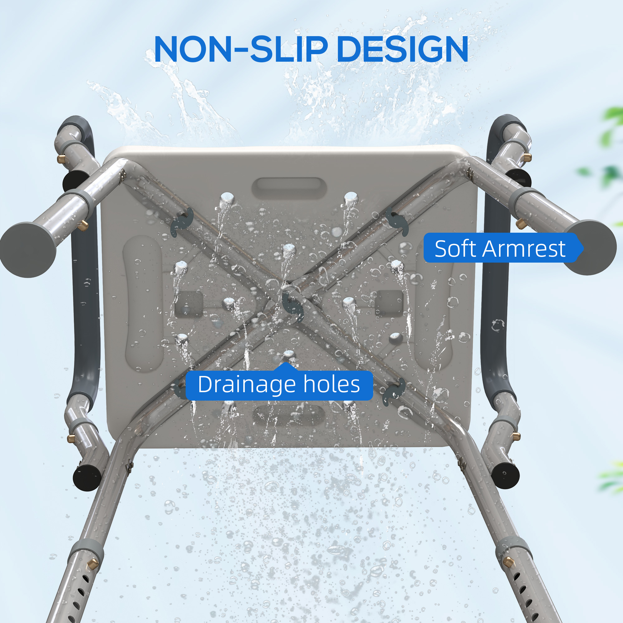57-69cm Aluminium Frame Bath Seat-Light Blue — image 4