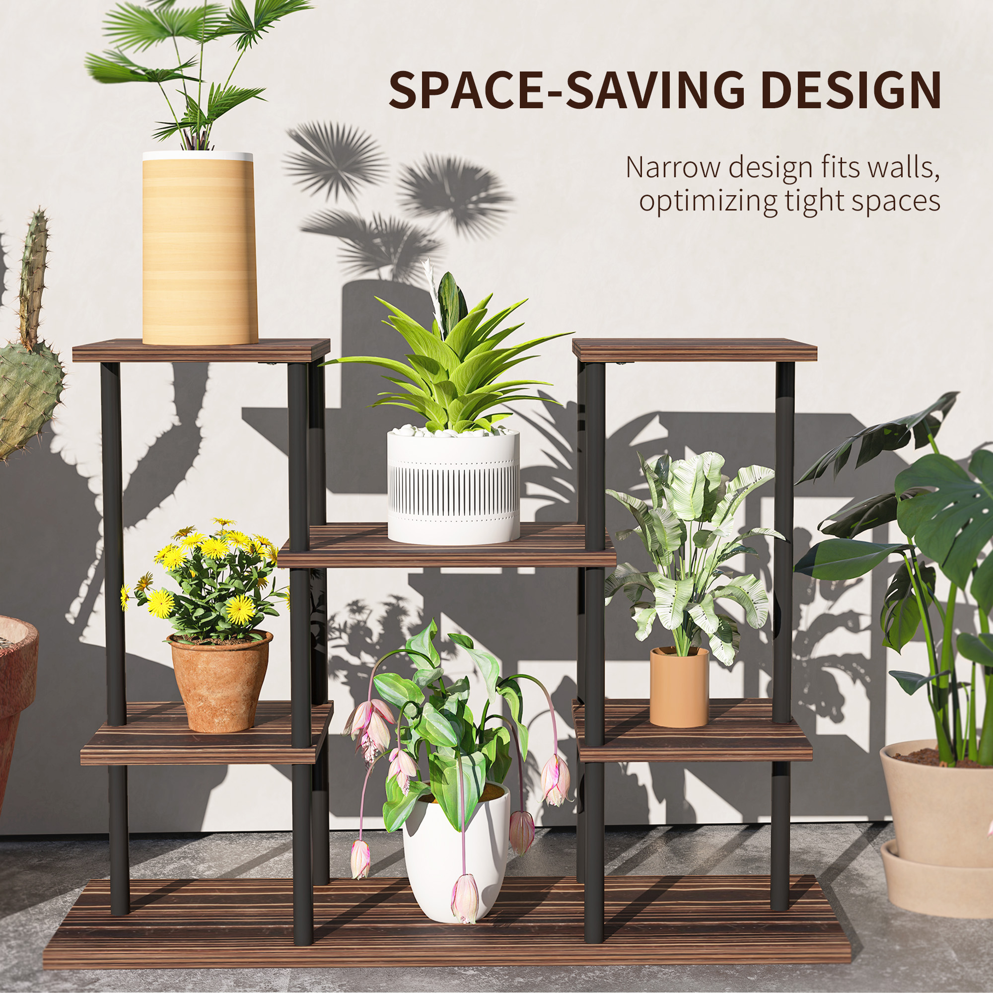Four-tier wooden shelf plant stand