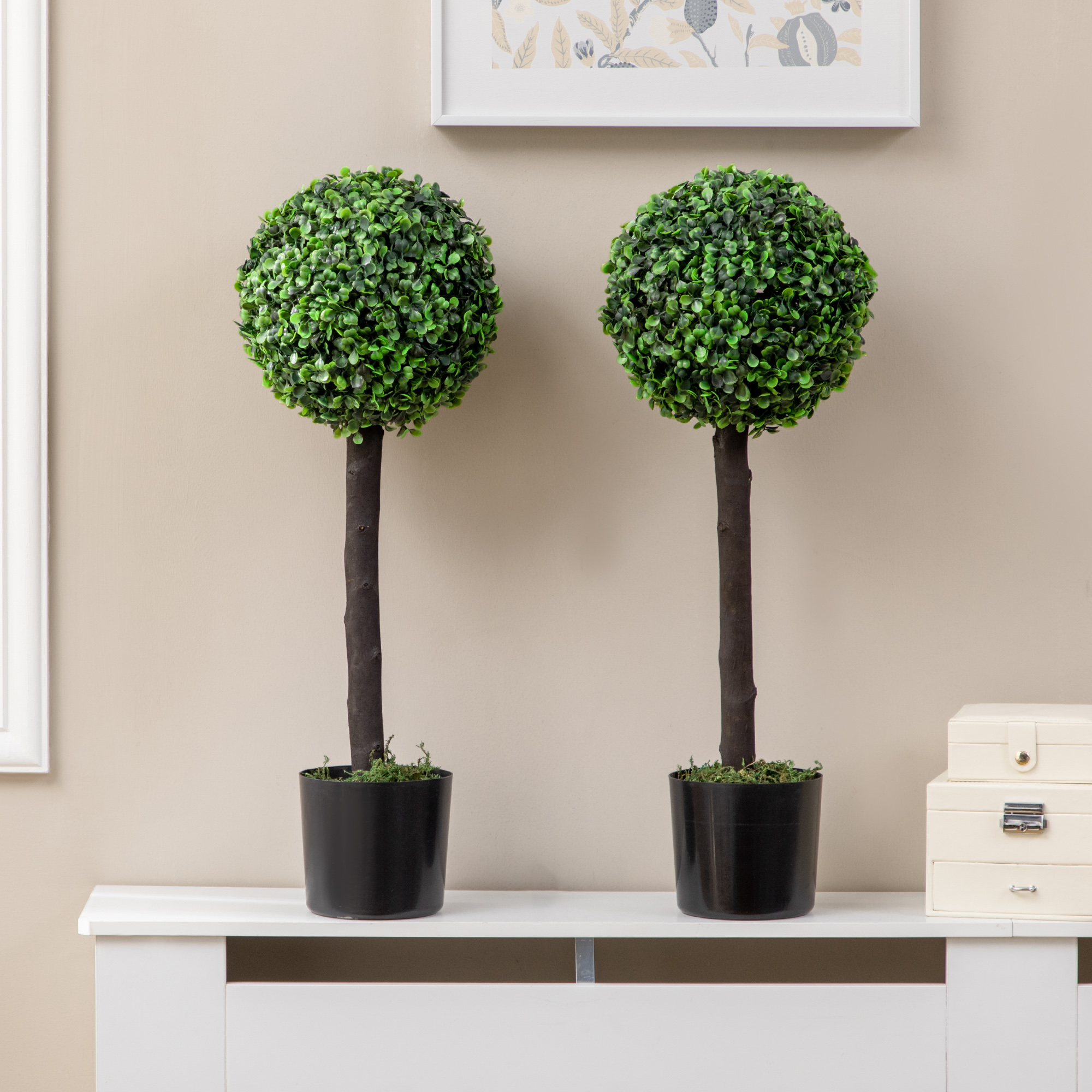 Set Of 2 Artificial Plants Boxwood Ball Trees In Pot Fake For Home Indoor