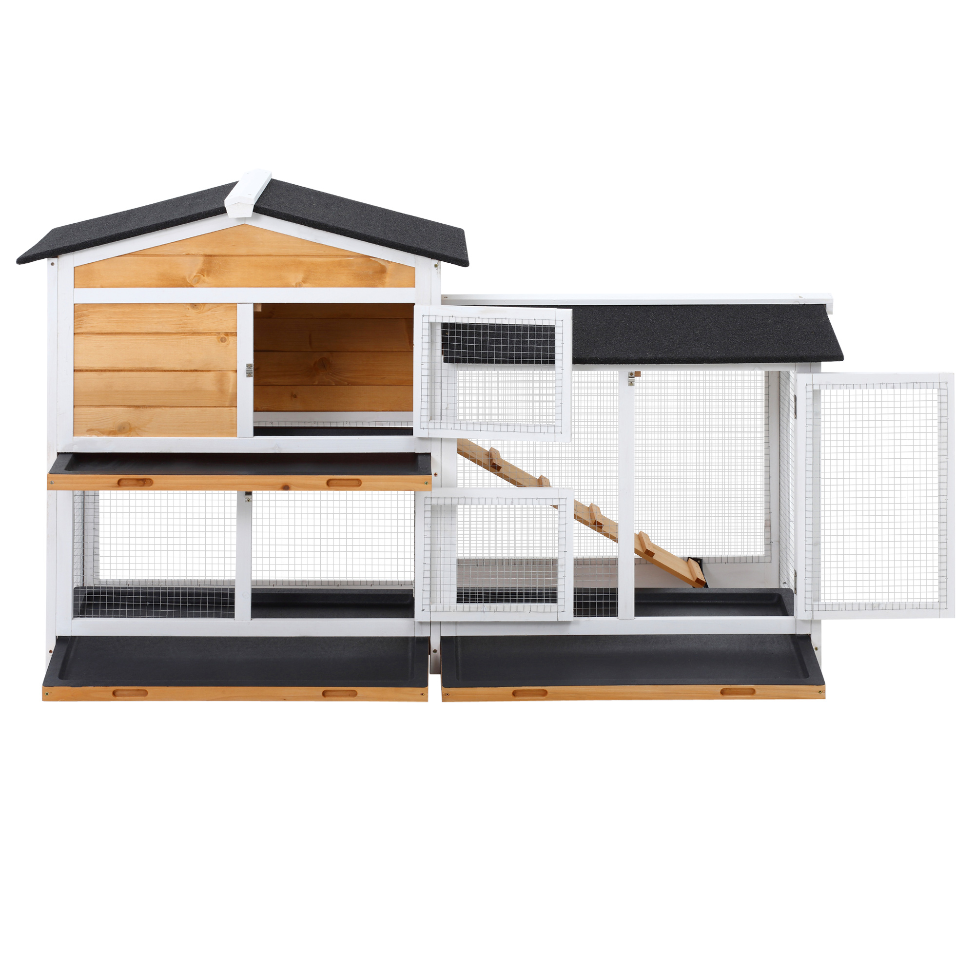 Rabbit Hutch Guinea Pig Wooden House With Run,2 Tier Pet Cage Outdoor No-leak — image 2