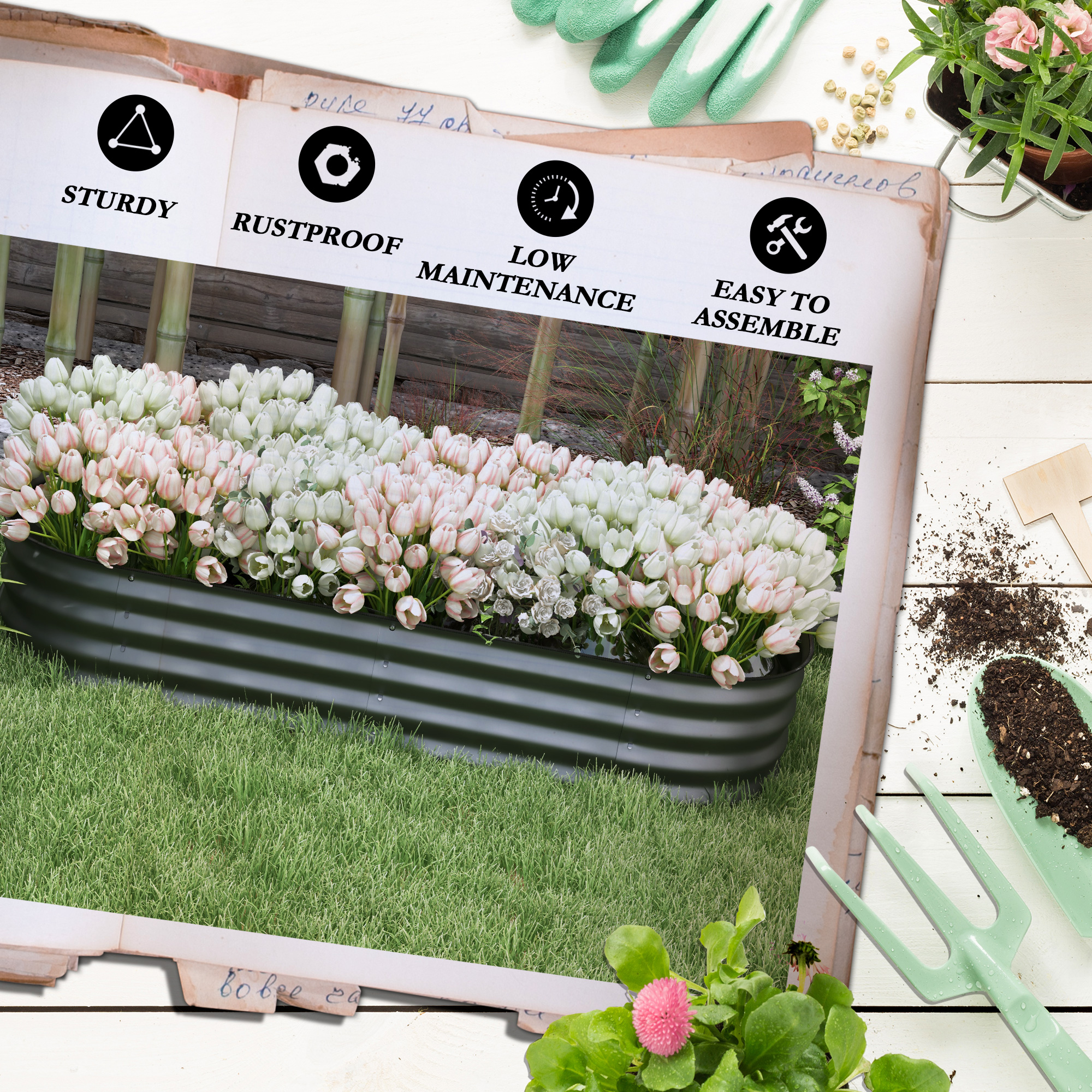 Galvanised Raised Garden Bed,Metal Planter Box With Safety Edging,for