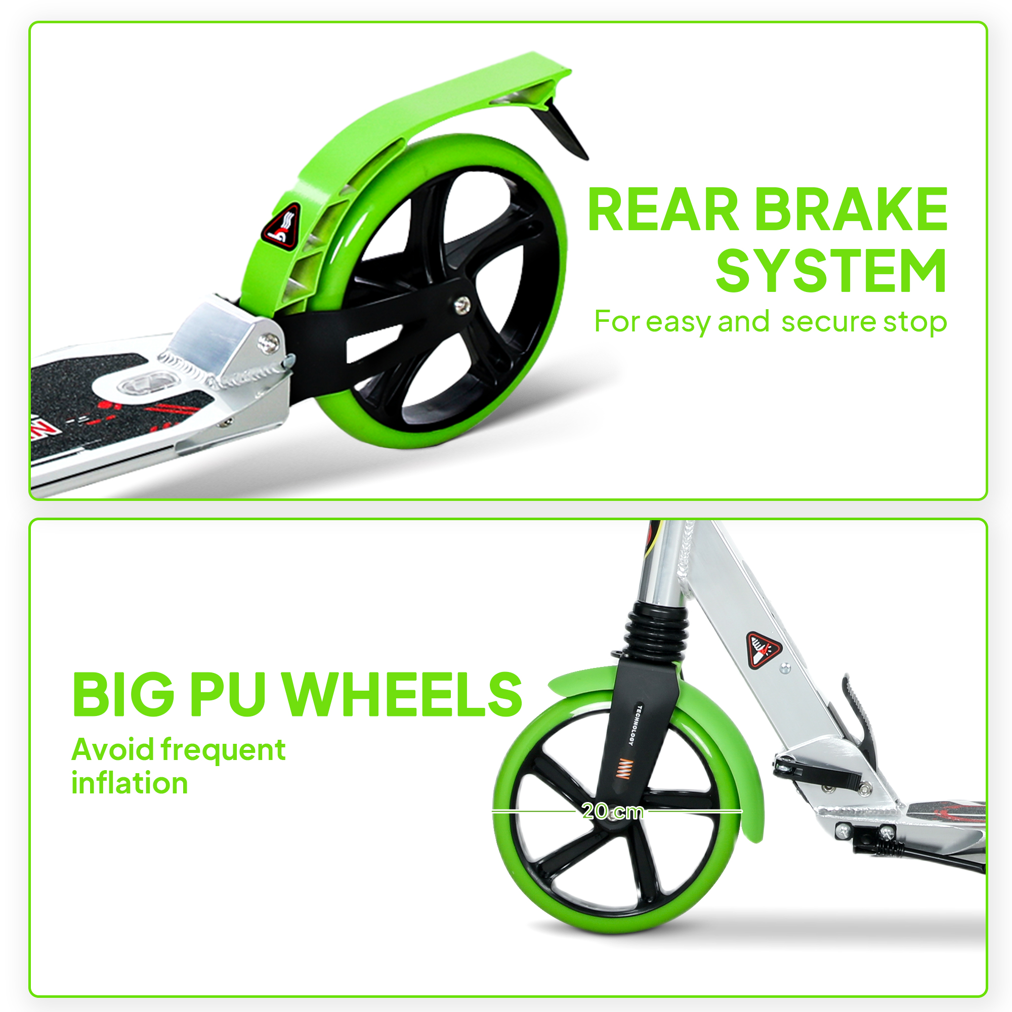 Folding Kick Scooter,Adjustable Ride On Scooter With 200mm Big Wheels — image 5
