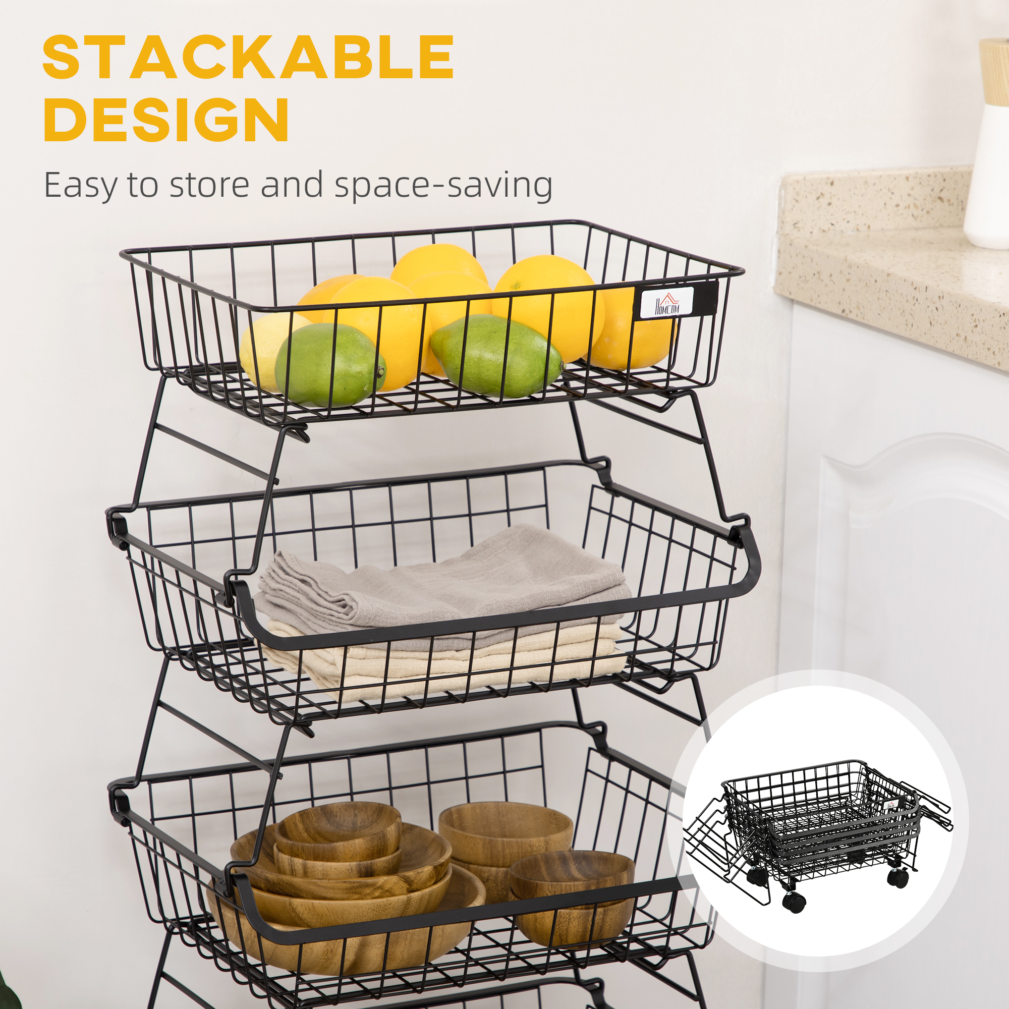 5 Tier Storage Trolley,Stackable Fruit Vegetable Cart For Kitchen,Living