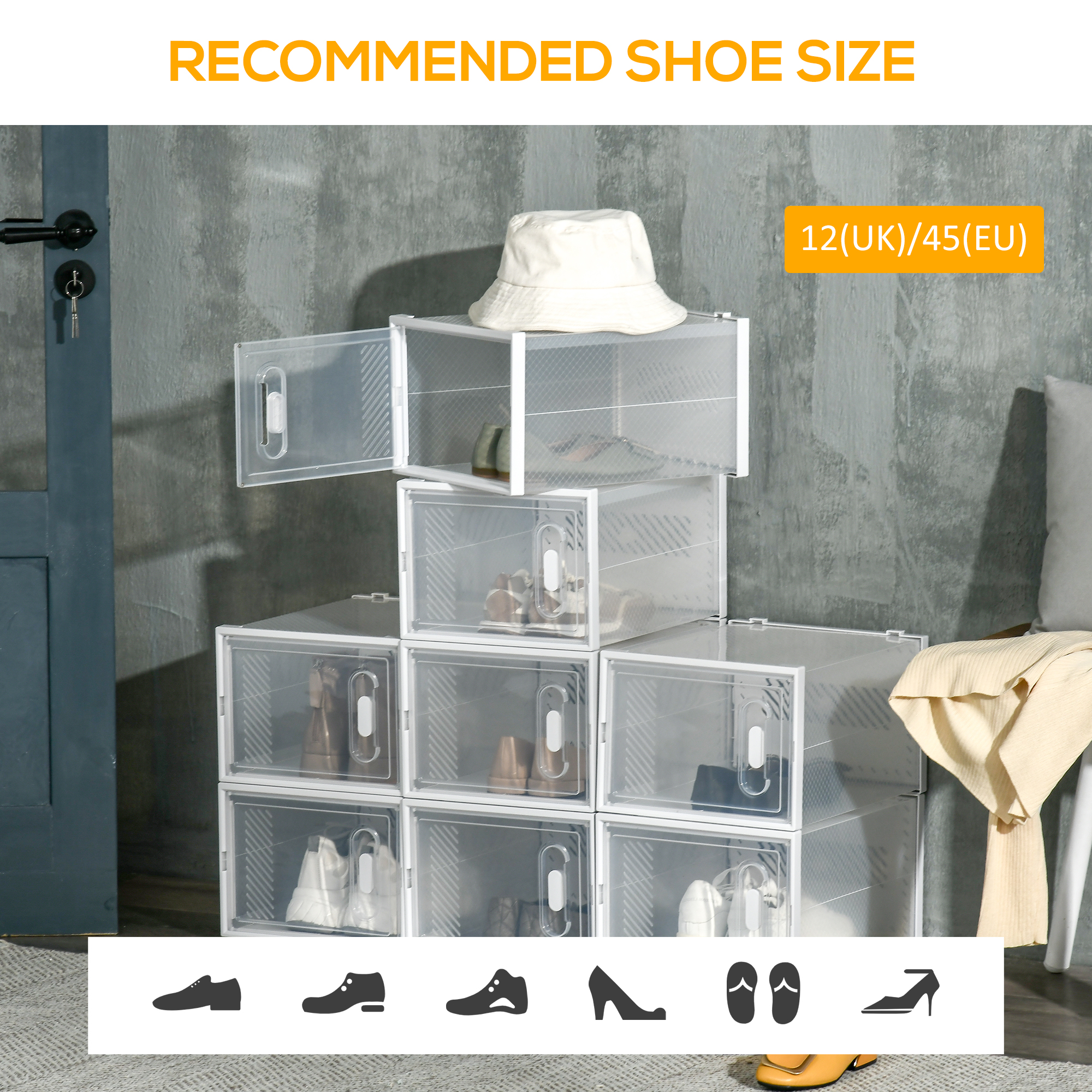 8PCS Clear Shoe Box,Plastic Stackable Storage Box For UK/EU Size Up To 12/46 — image 2