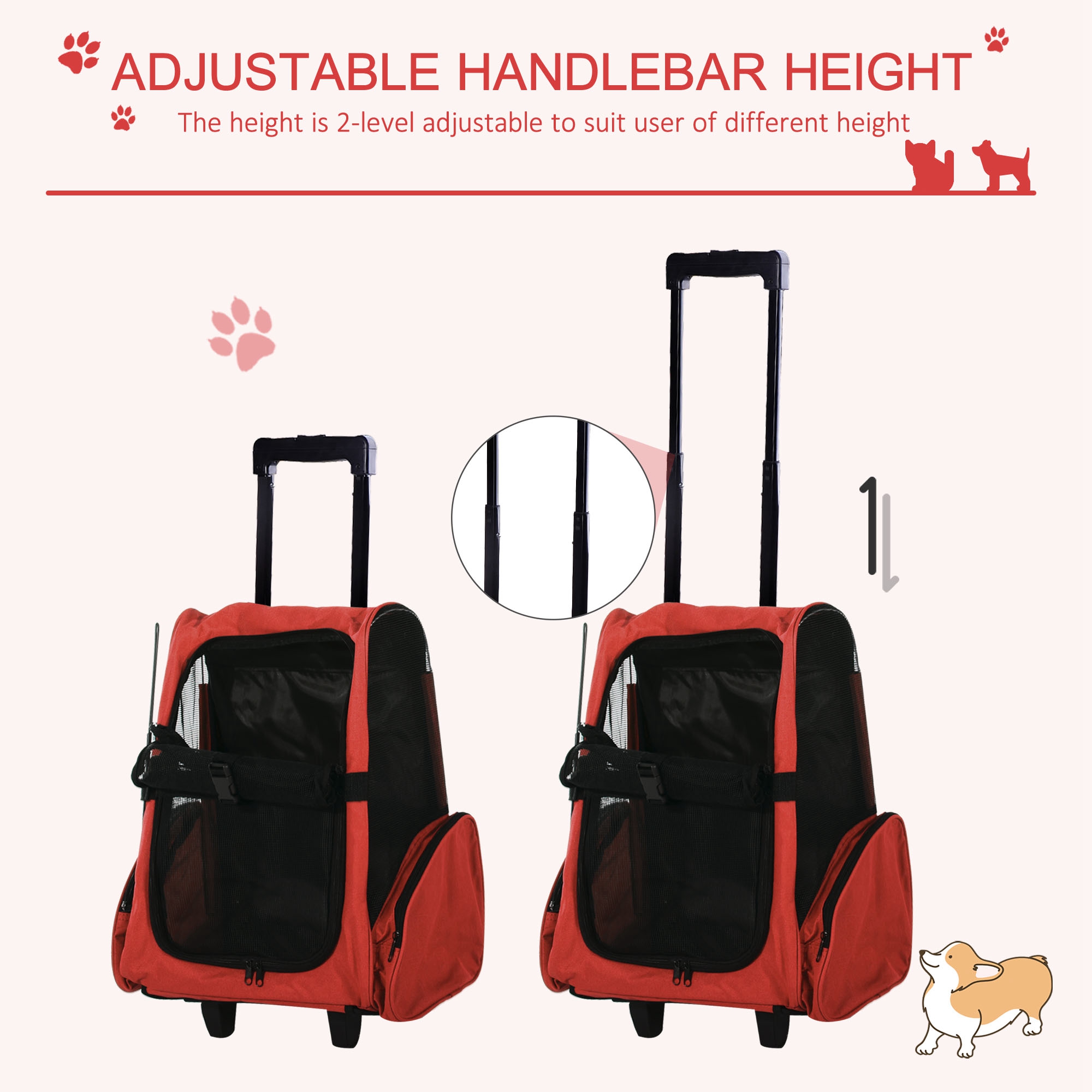Pet Travel Backpack Bag Cat Puppy Dog Carrier W/ Trolley And Telescopic Handle — image 2