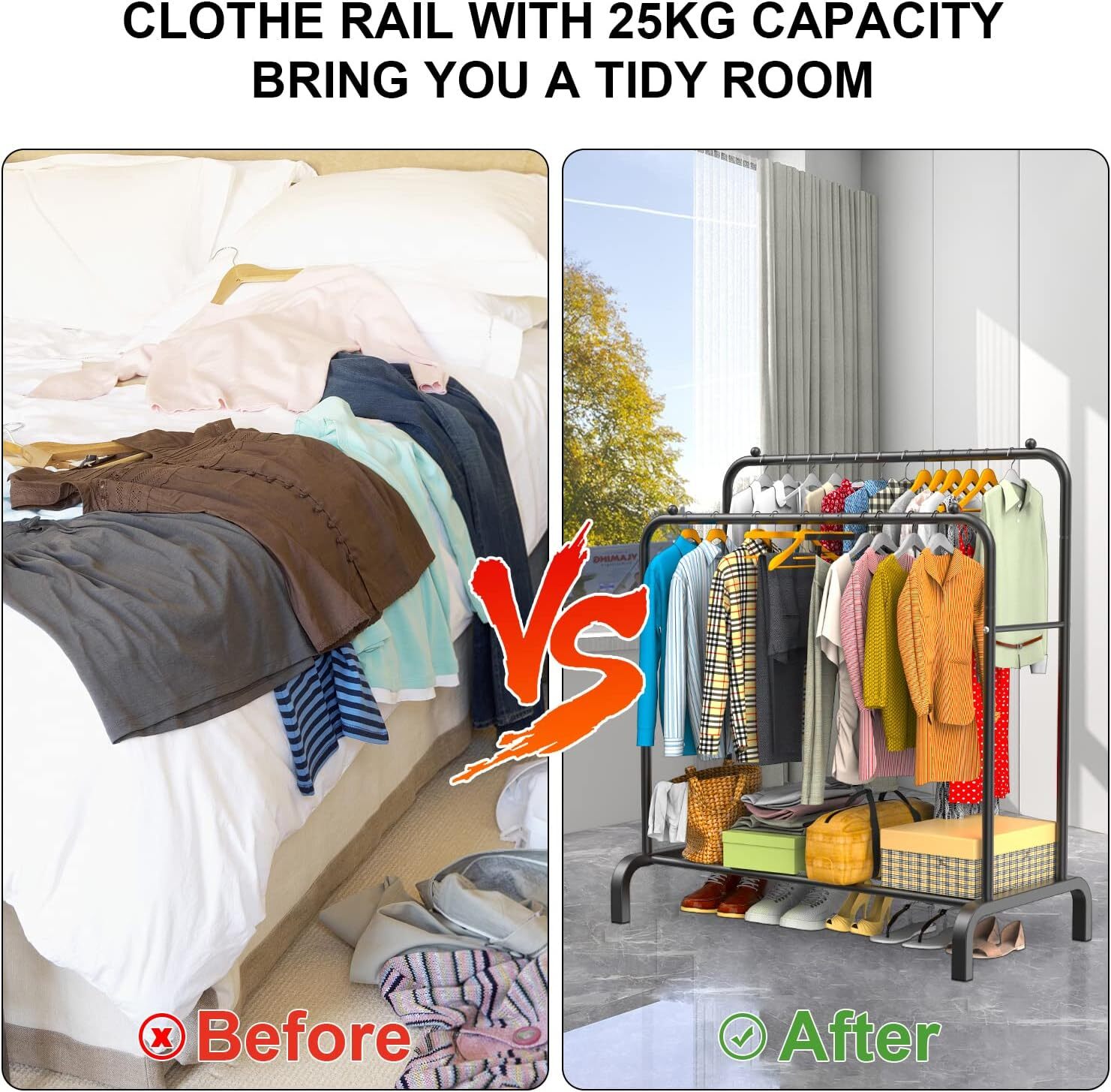 Heavy Duty Double Clothes Rail Hanging Rack Garment Display Stand Shoes Storage