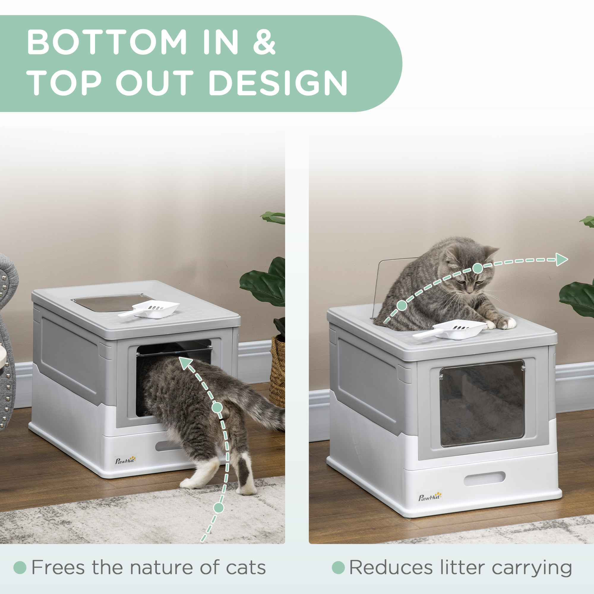 Hooded Cat Litter Box,Portable Pet Toilet,with Scoop,Front Entry-Grey — image 5