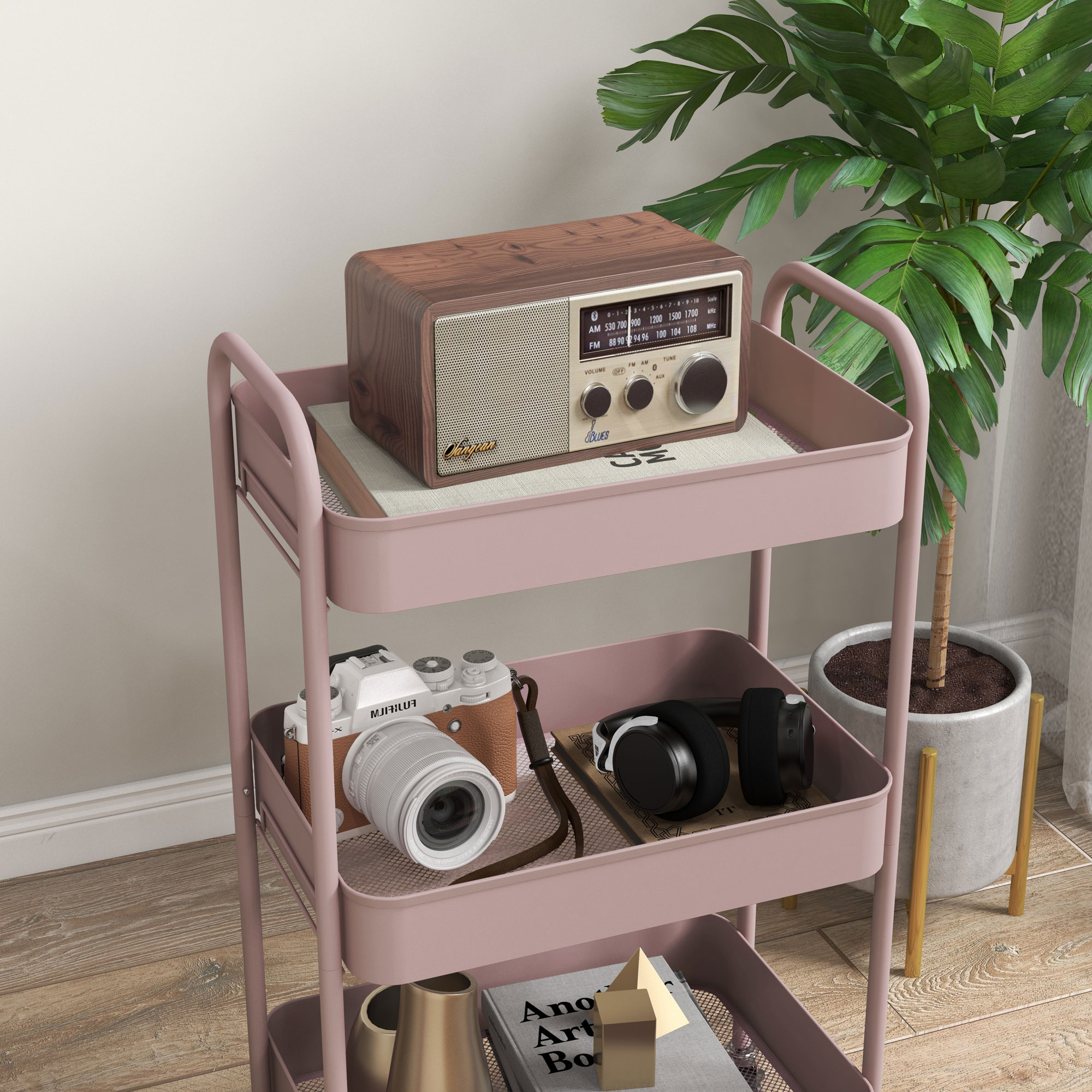Three-Tier Steel Storage Trolley-Pink — image 3