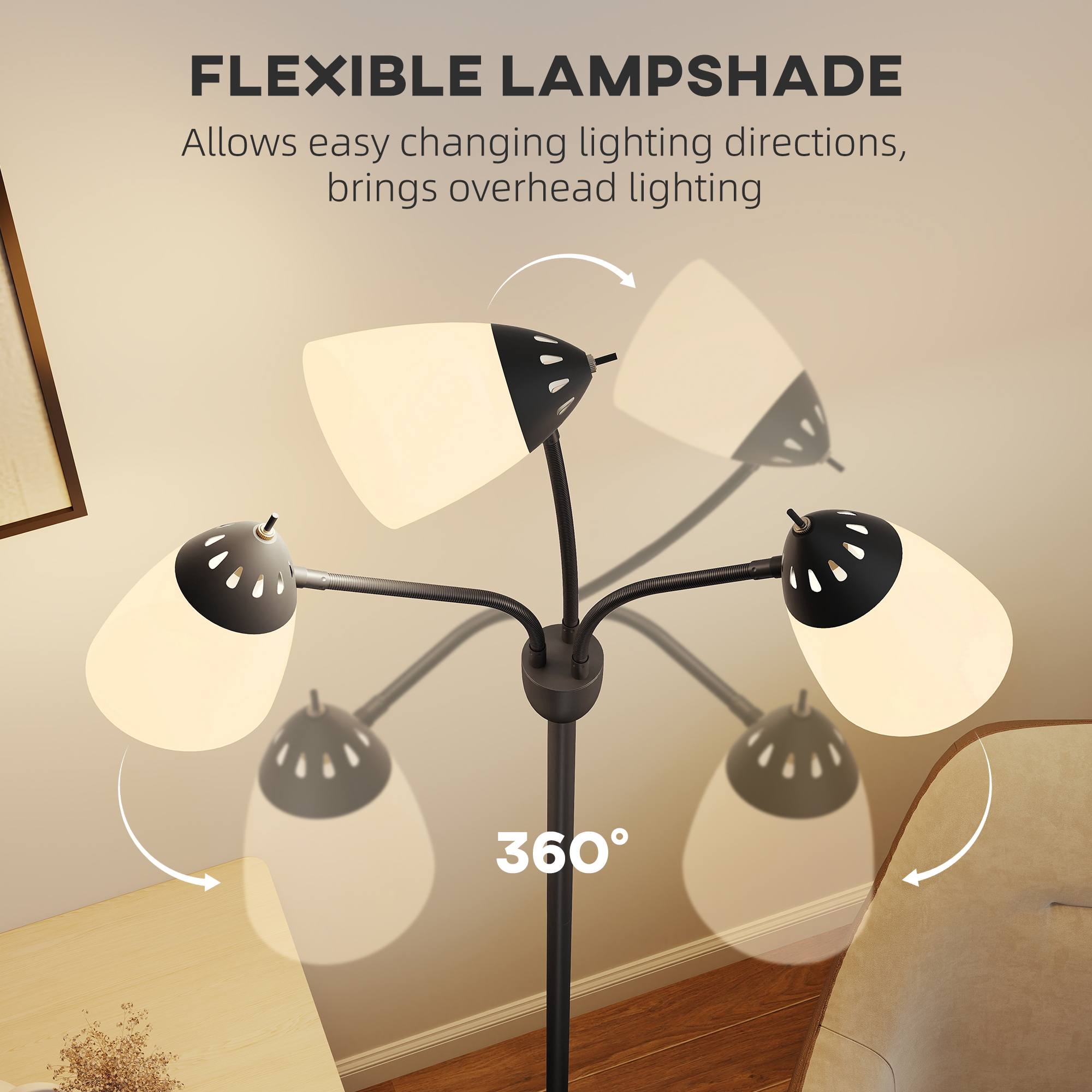 Arc Tree Floor Lamp With 3 Adjustable Rotating Lights