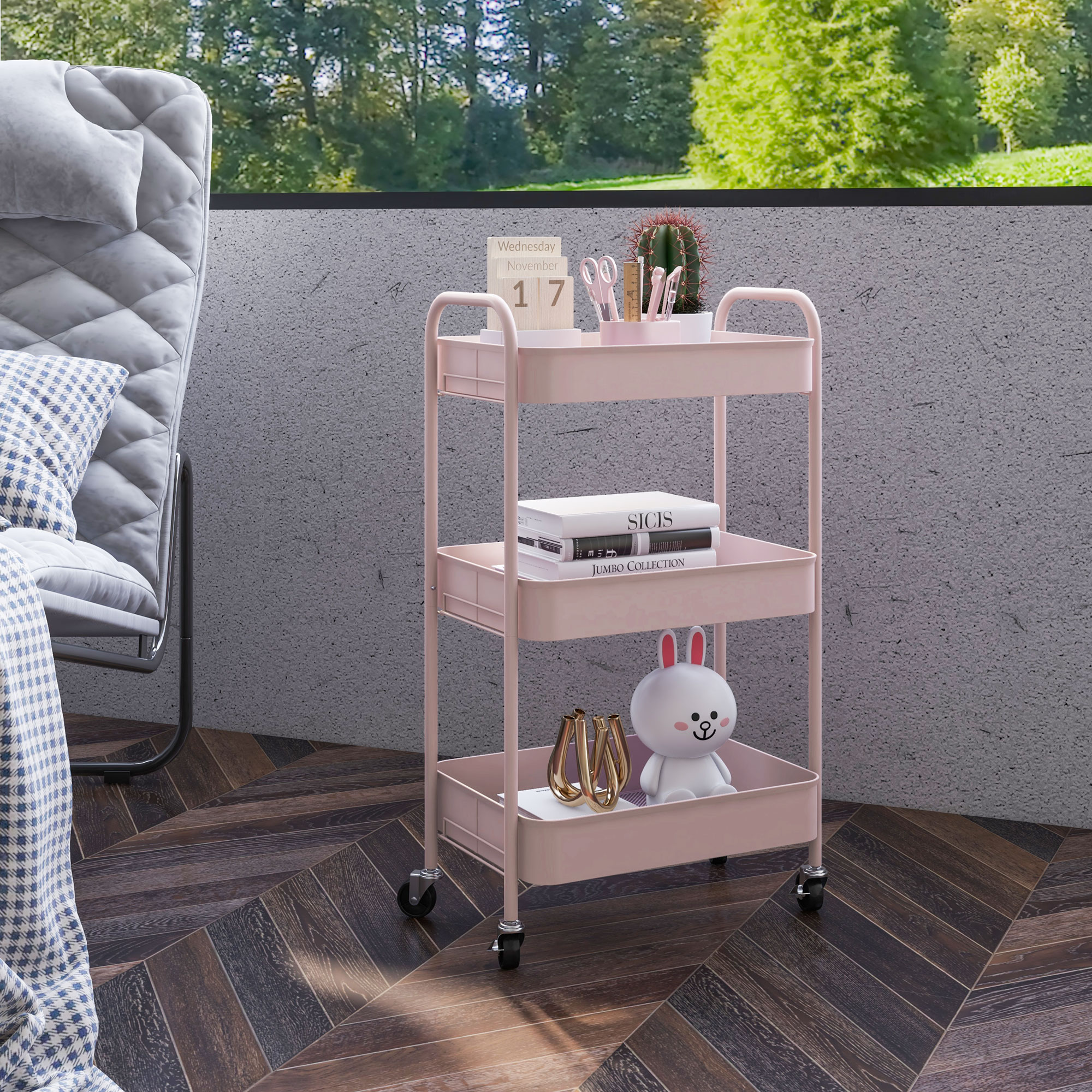 Three-Tier Steel Storage Trolley-Pink — image 4