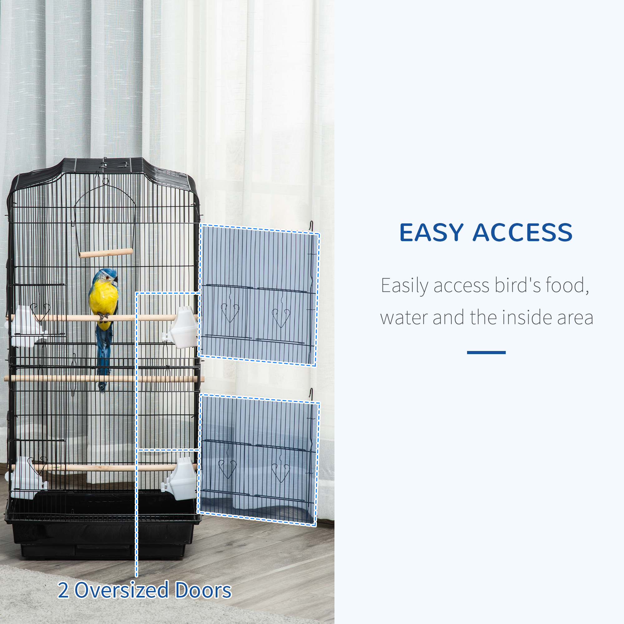 Large Metal Bird Cage With Stand,Perches,Food Bowls,Swing,for Budgies,Parakeets,Black detail photo 12