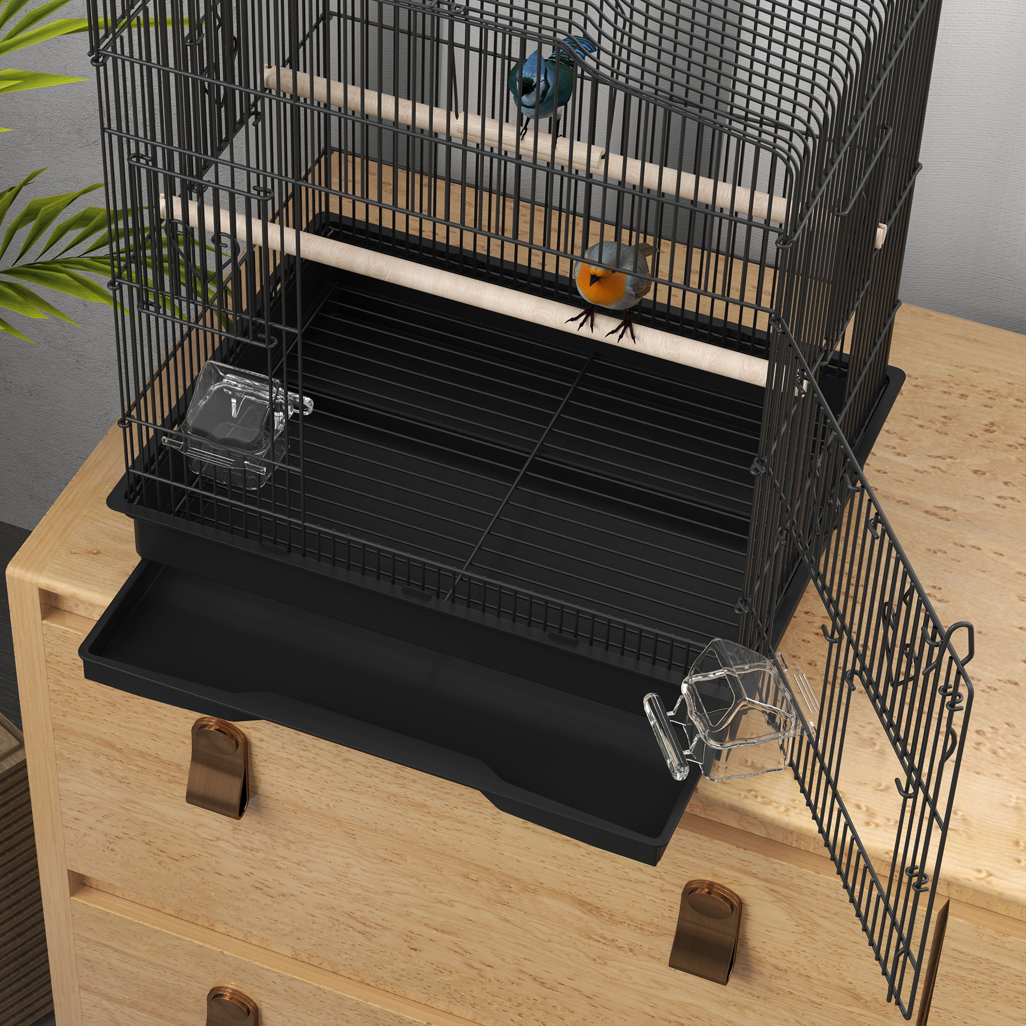 Large Metal Bird Cage With Perches,Food Bowls,Swing,for Budgies,Parakeets,Black detail photo 2