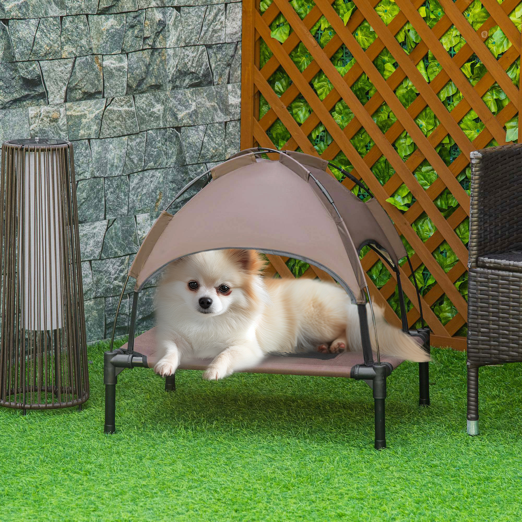 Raised Dog Bed Waterproof Elevated Pet Cot With Breathable Mesh UV Protection Canopy Brown,for Small Dogs,61 X 46 X 62cm detail photo 11