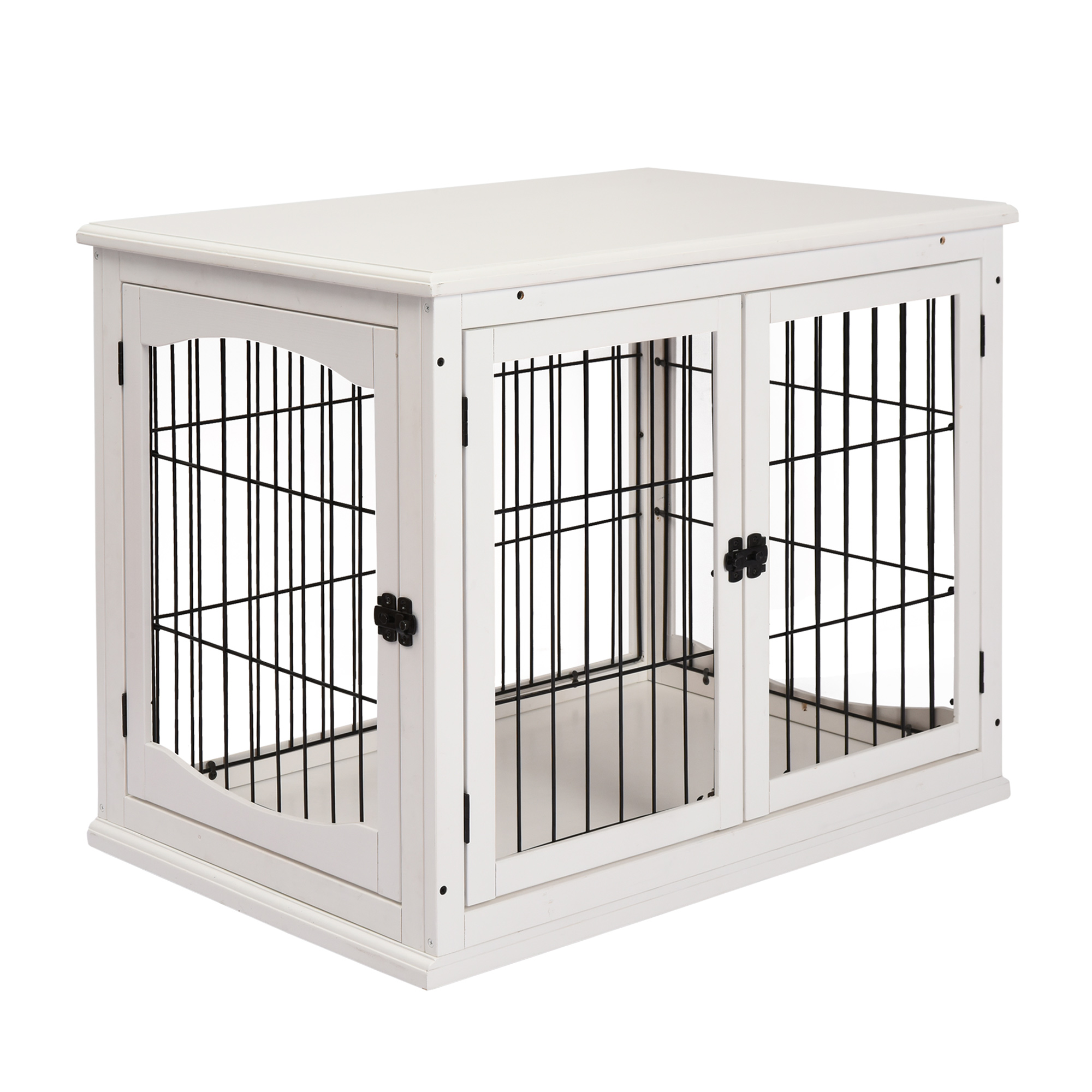 Dog Crate Furniture,Puppy Crate End Table,Pet Kennel House With 2 Doors For Medium And Small Dogs,81 X 58.5 X 66 Cm,White