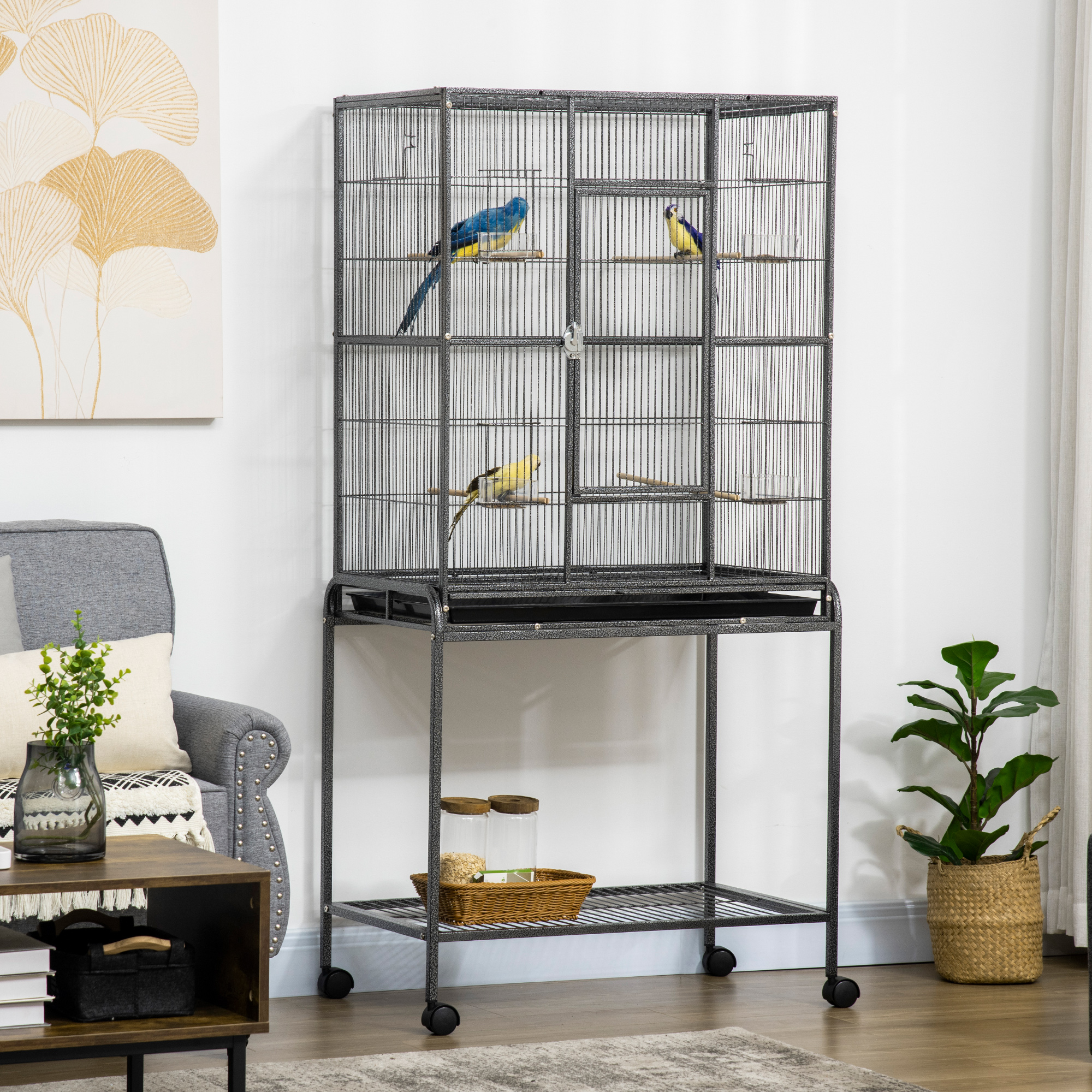Large Bird Cage Budgie Cage With Stand,Storage Shelf,Wood Perch For Parrot Canary Parakeet Cockatiels,81 X 48 X 162.5 Cm detail photo 10