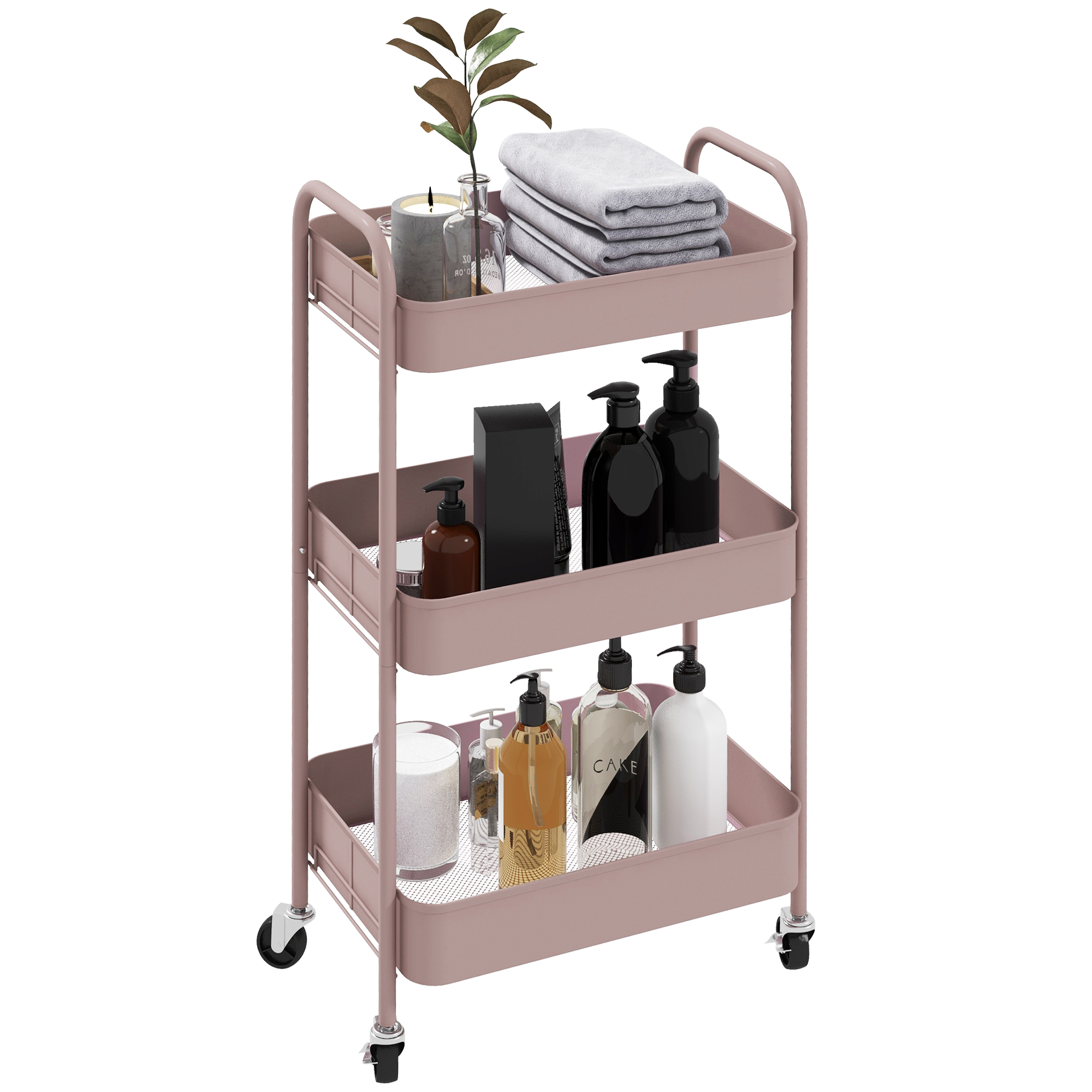 Three-Tier Steel Storage Trolley-Pink — image 2