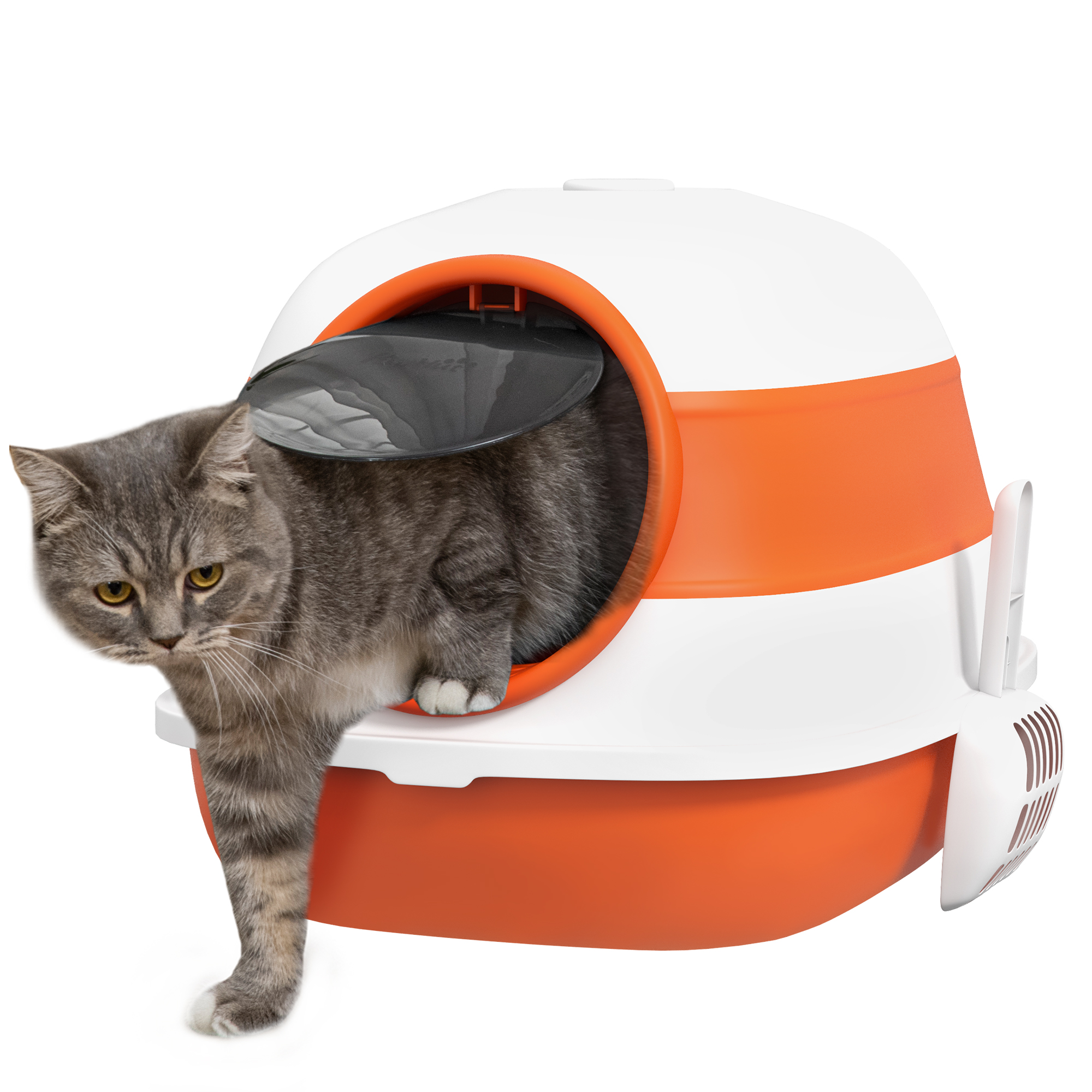 Foldable cat litter tray with lid,deodorant,scoop,orange