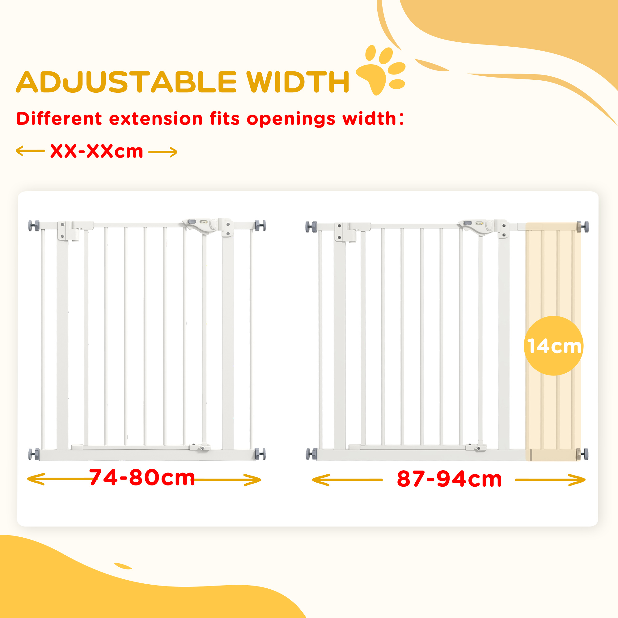 Adjustable Safety Gate W/ One Extensions,Four Screws,White