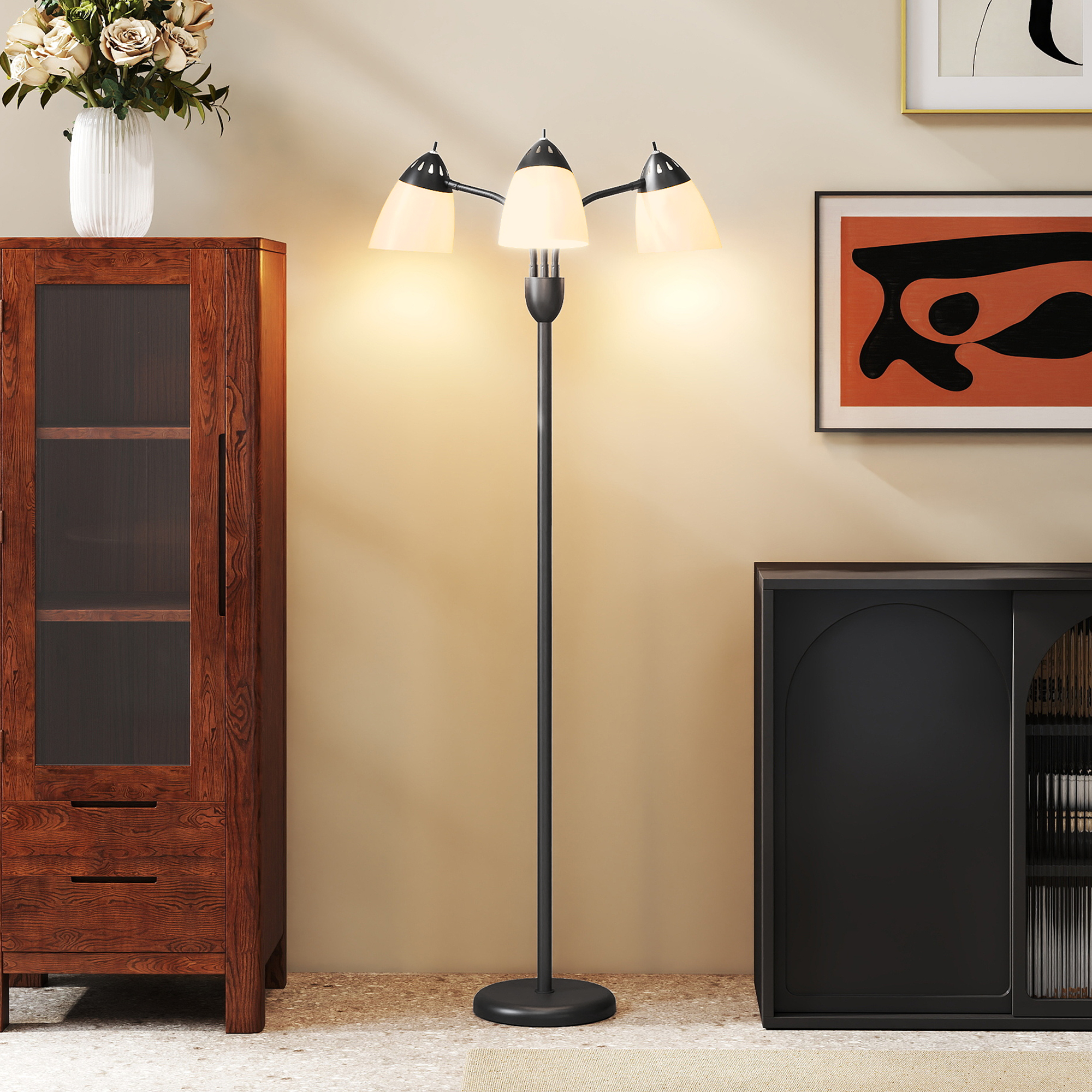 Arc Tree Floor Lamp With 3 Adjustable Rotating Lights