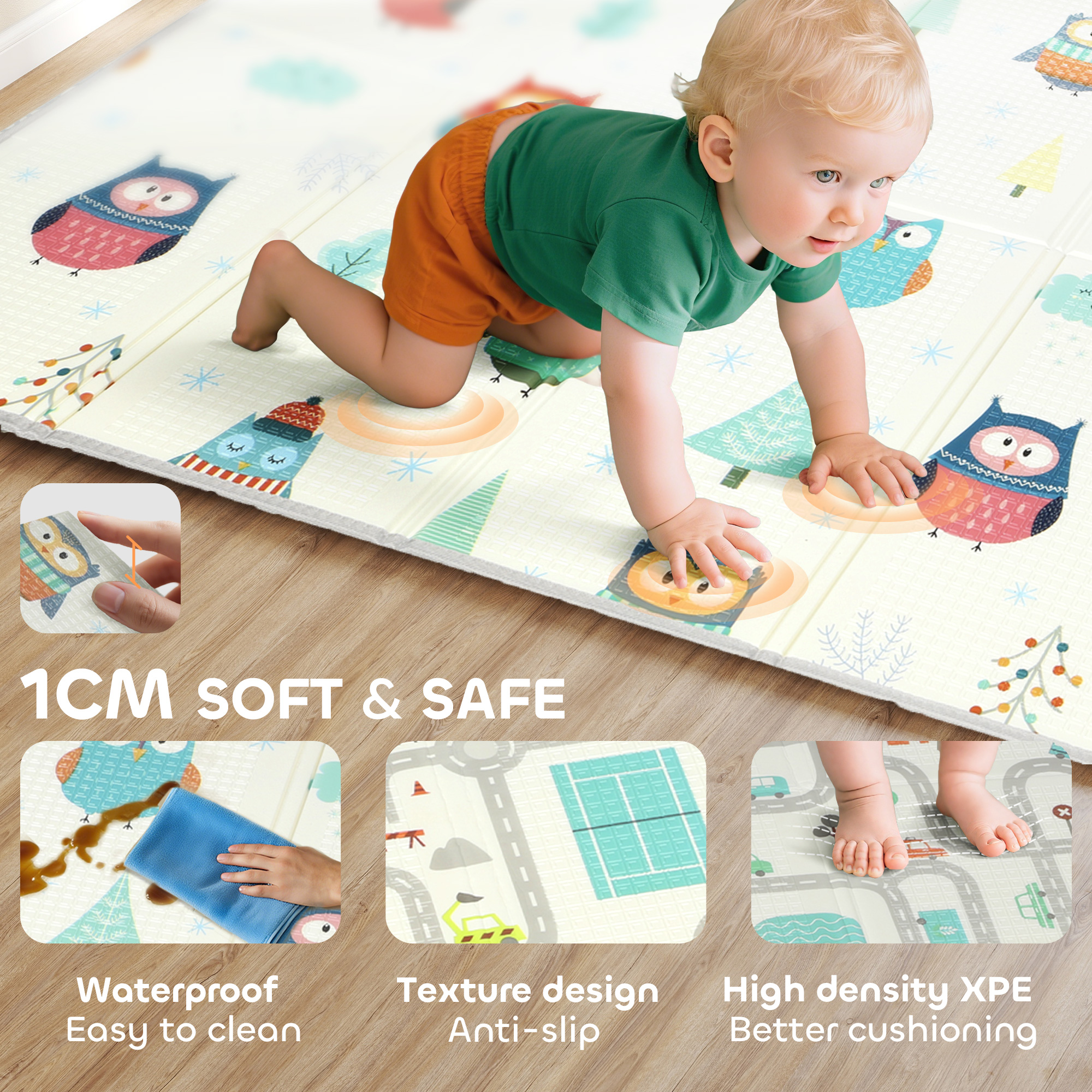 Foldable Baby Plat Mat Double Sided,Kids Floor For Crawling,200L X 150W Cm,Car — image 2