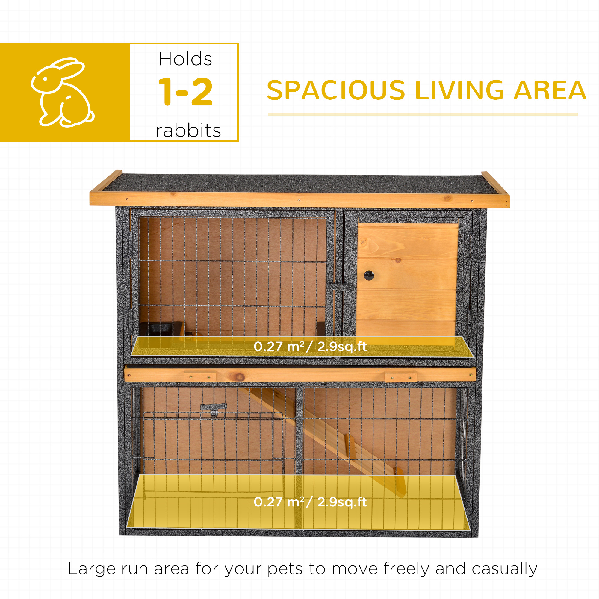 Guinea Pig Hutch Rabbit Hutch Wood-metal Elevated Pet House Bunny Cage With No-Leak Tray Ramp Openable Roof Outdoor 89.5 X 45 X 81cm Light Yellow detail photo 7