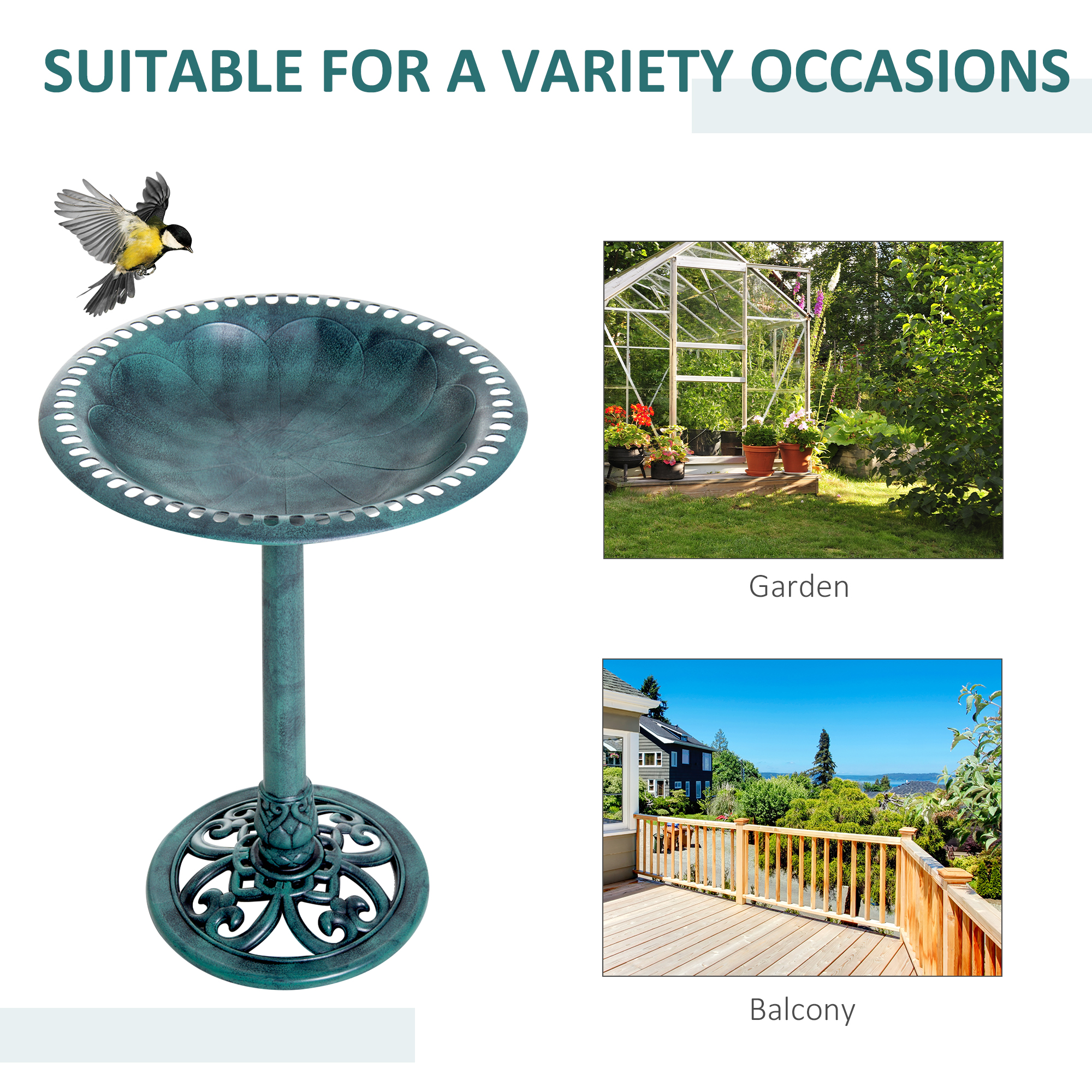 Garden Bird Bath Outdoor Decrative Garden Feeder Stand With Scallop-like Pattern,Time-Worn Finish,50cm,Green detail photo 7