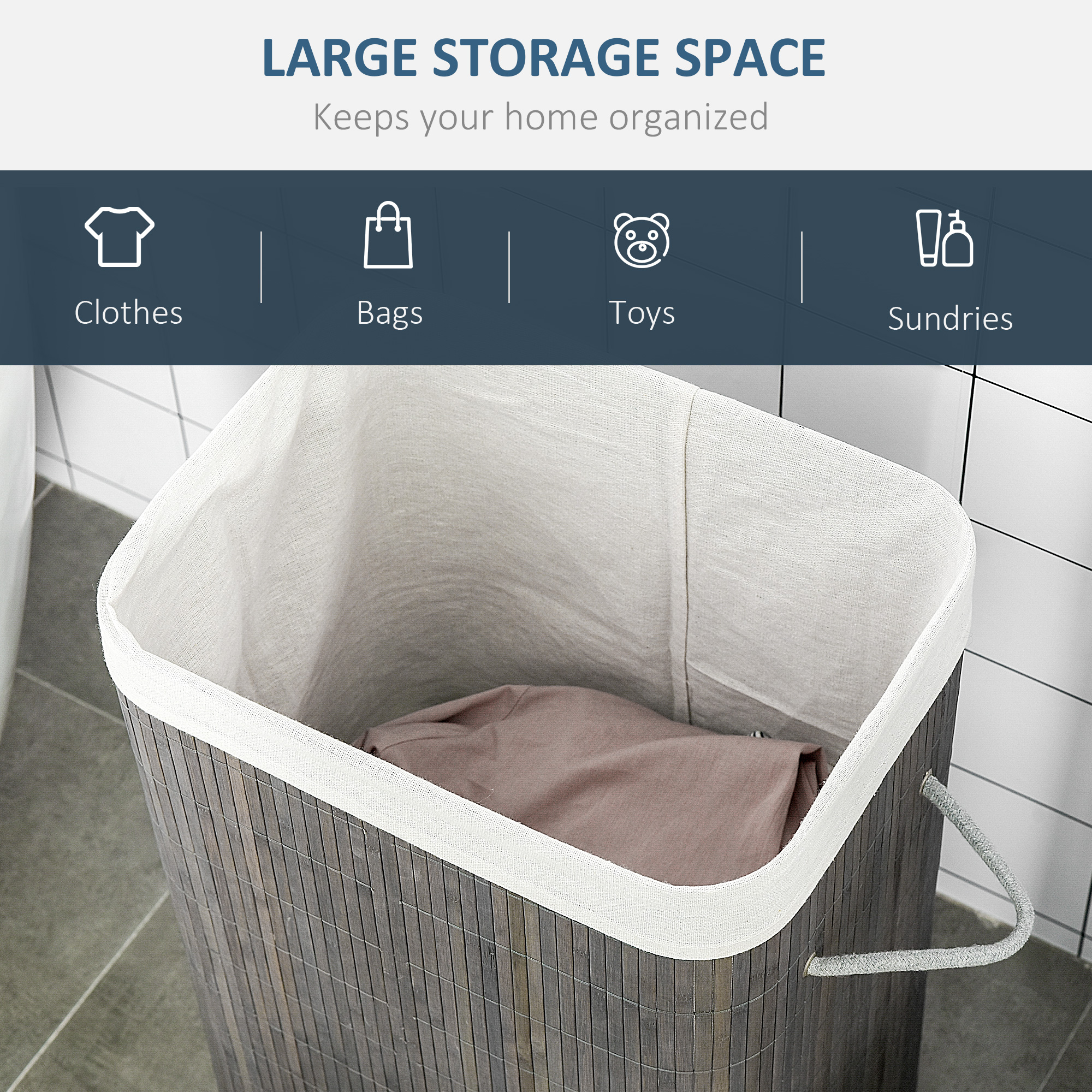 Laundry Basket With Flip Lid And String Handles,Collapsible Hamper Removable — image 2