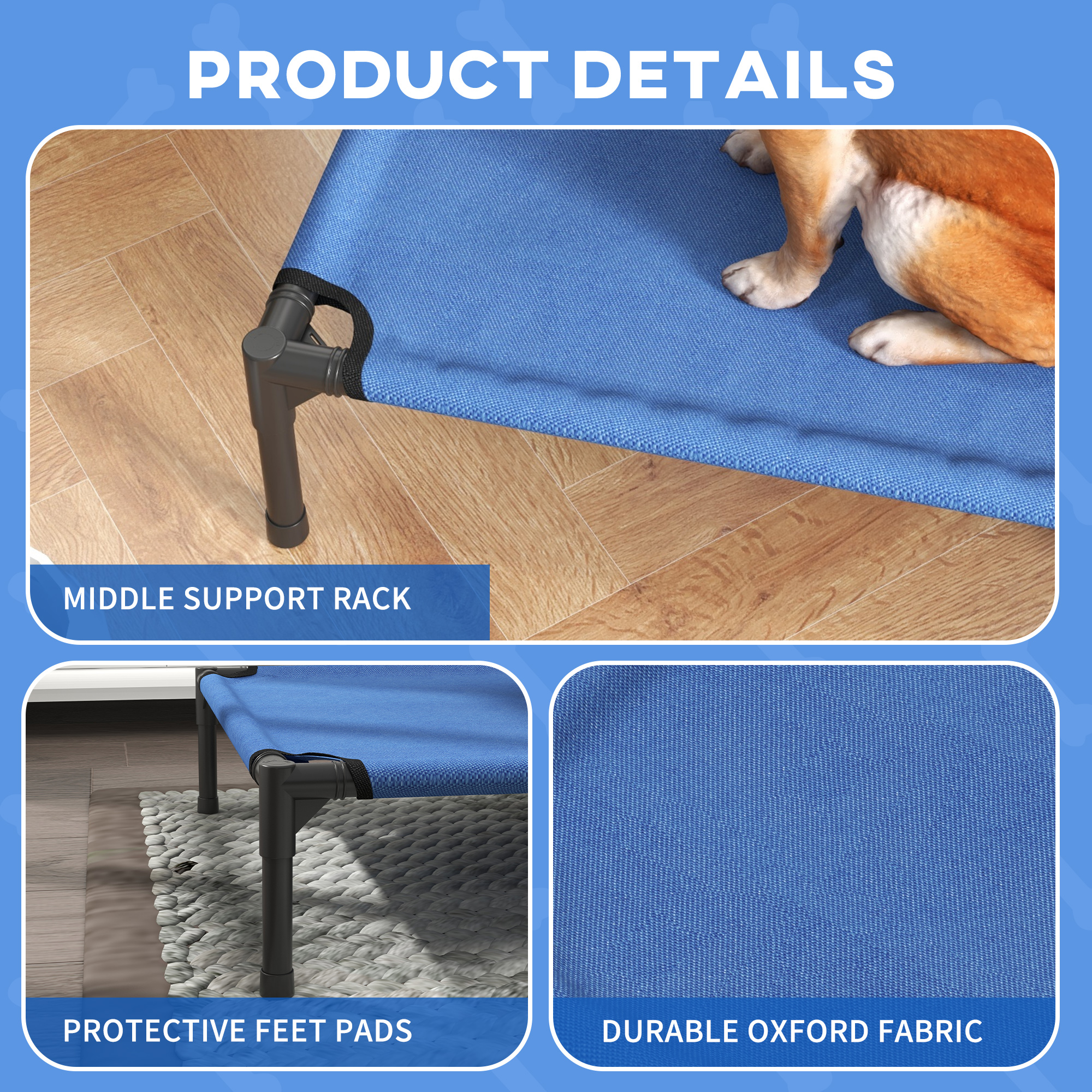 Raised Dog Bed Cat Elevated Lifted Portable Camping W/ Metal Frame Blue (Medium) — image 2