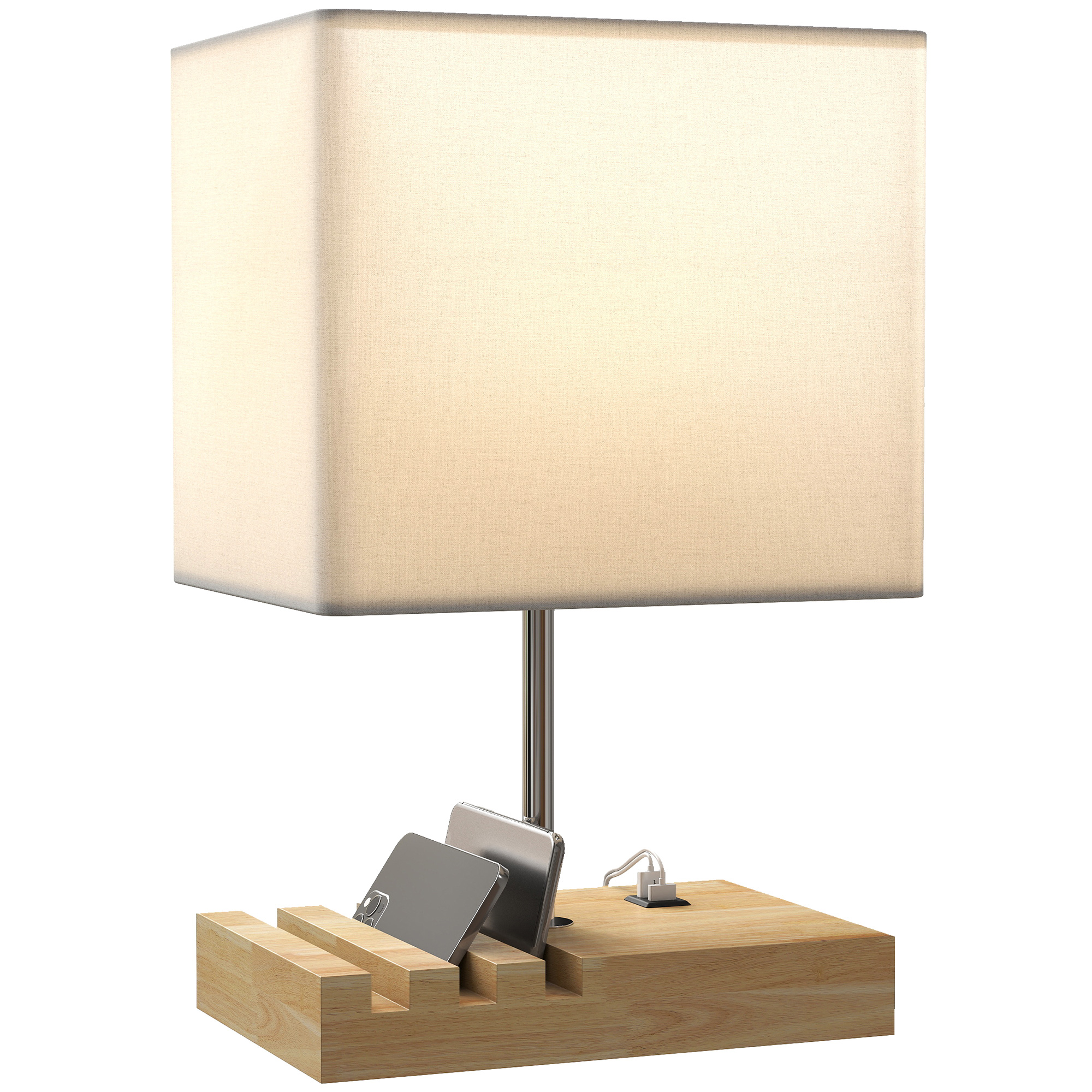 Bedside Lamp With USB A+C Charging Ports And 3 Phone Stands,Modern Table Solid — image 4