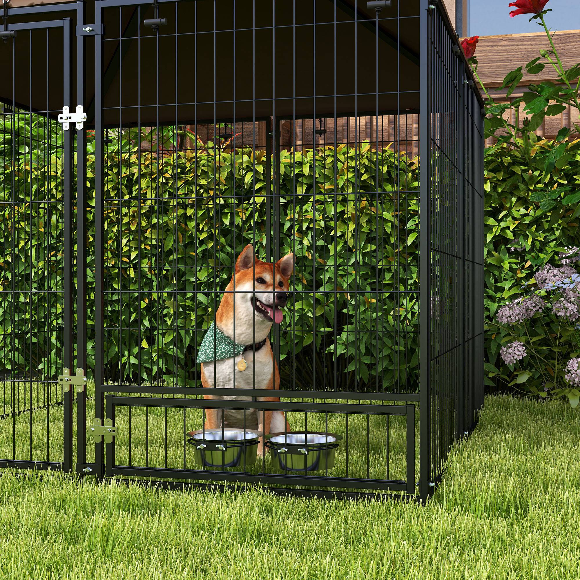 Outdoor Dog Kennel Puppy Play Pen With Canopy Garden Playpen Fence Crate Enclosure Cage Rotating Bowl 141 X 141 X 151 Cm detail photo 8