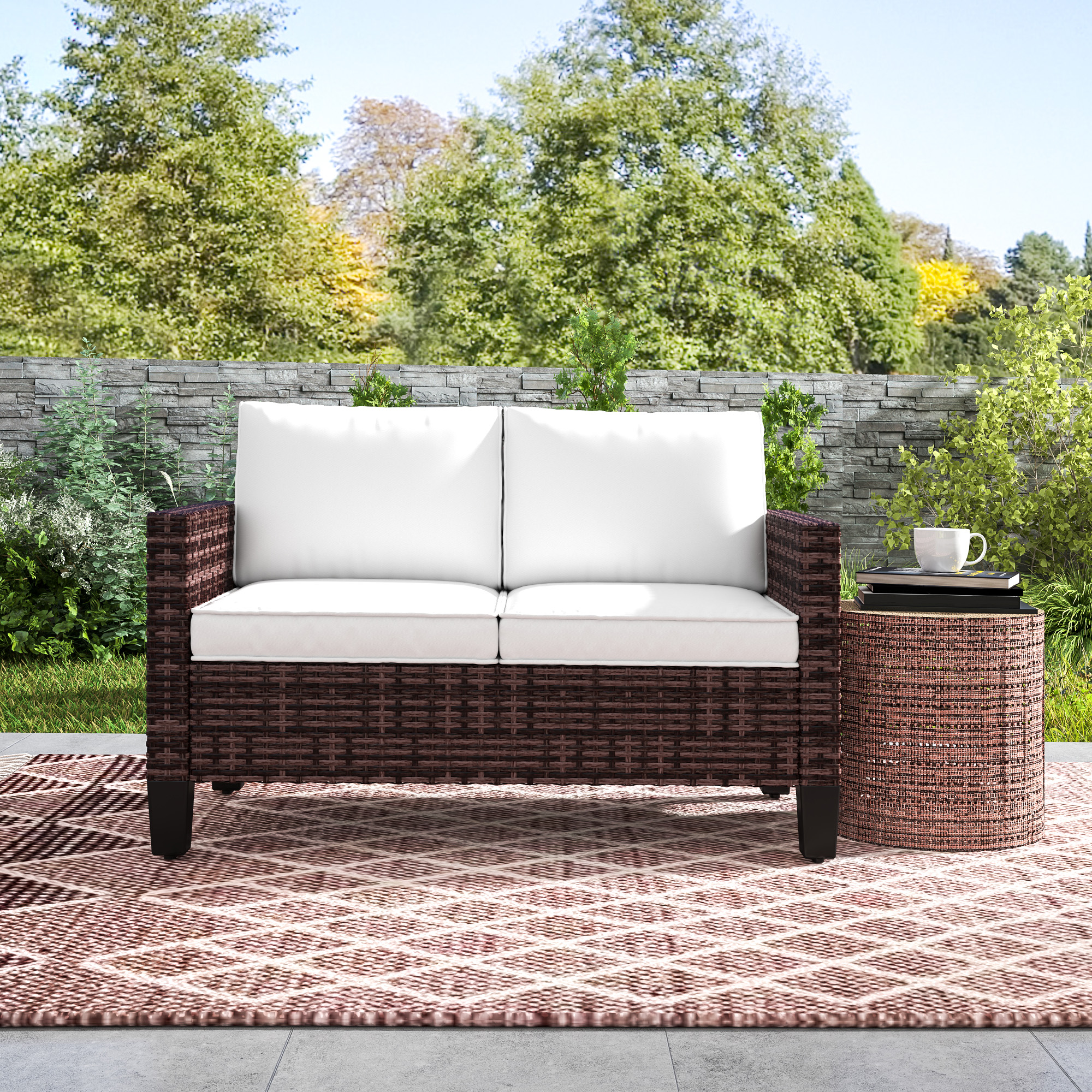 Double rattan outdoor sofa - brown