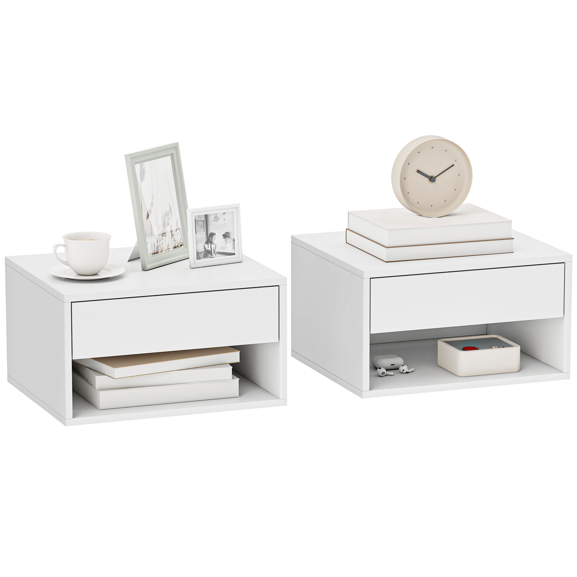 Set Of Two Floating Bedside Tables-White